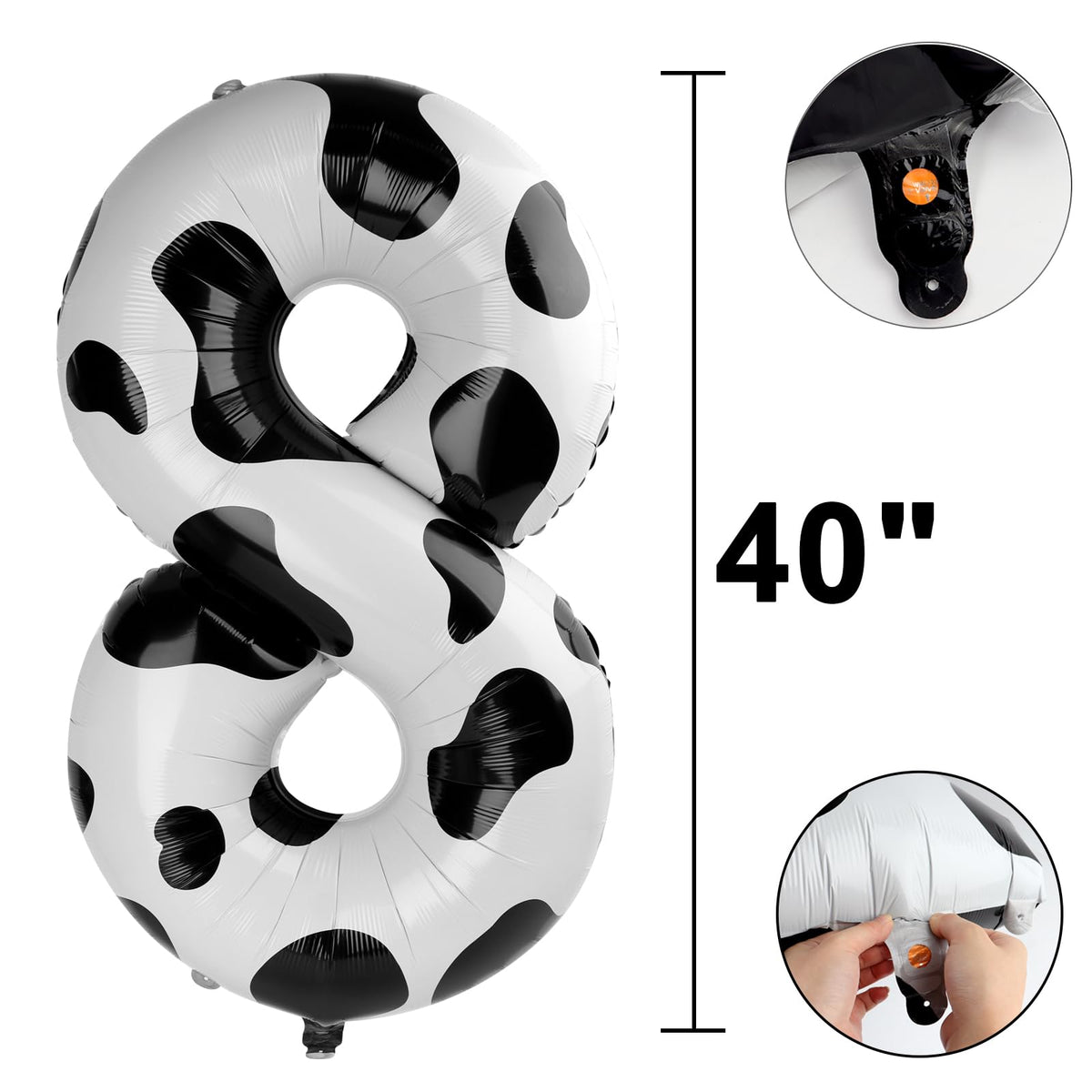 Kelfuoya 40-Inch Giant Cow Print Foil Number 8 Balloon | Birthday Party Decor