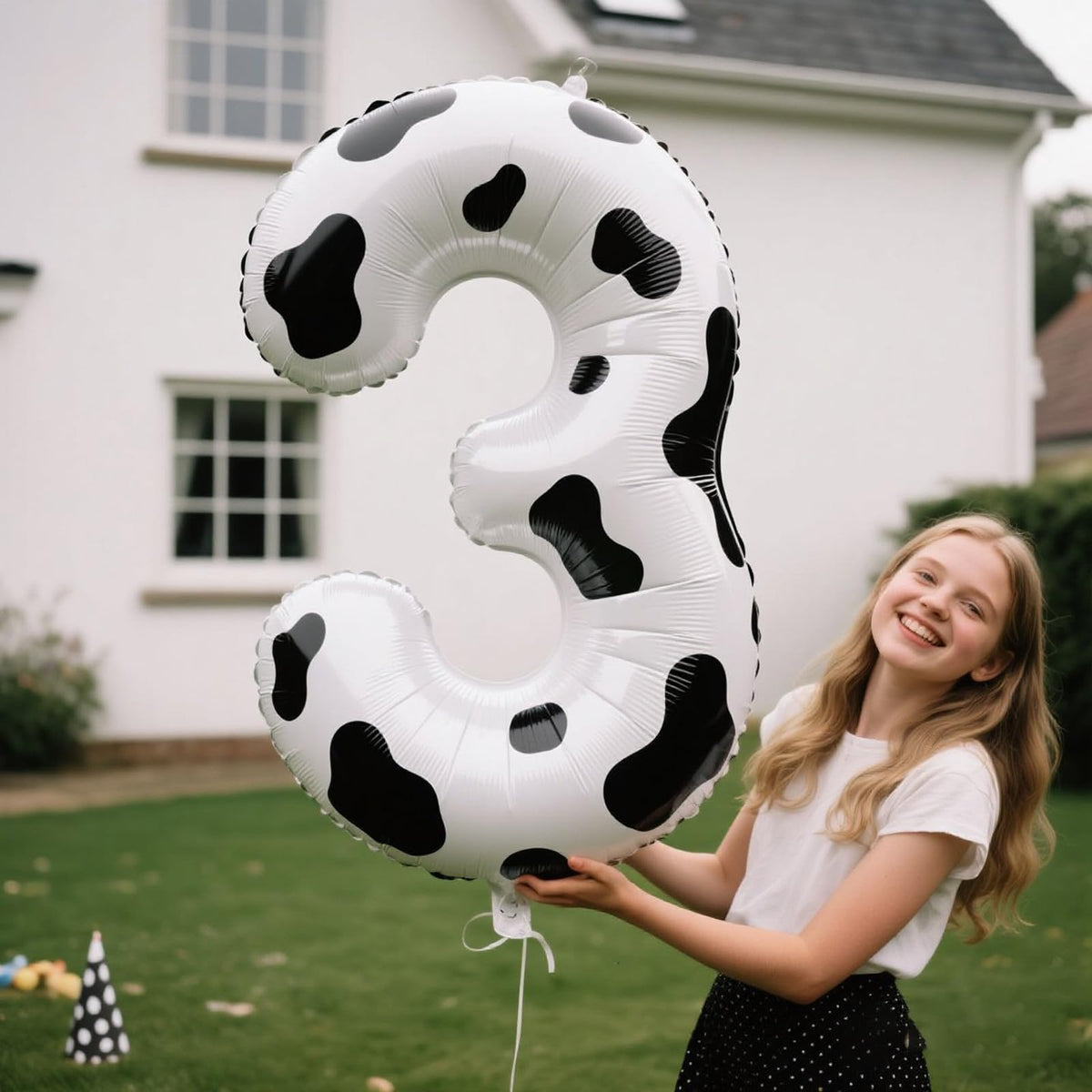 Kelfuoya 40-Inch Cow Print Number 3 Balloon | Giant Foil Mylar for 13th Birthday & Anniversary