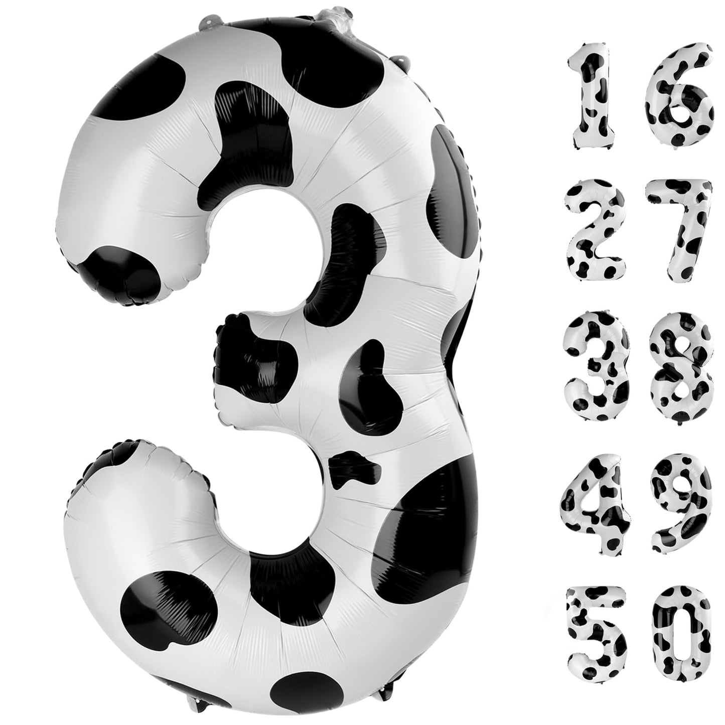 Kelfuoya 40-Inch Cow Print Number 3 Balloon | Giant Foil Mylar for 13th Birthday & Anniversary