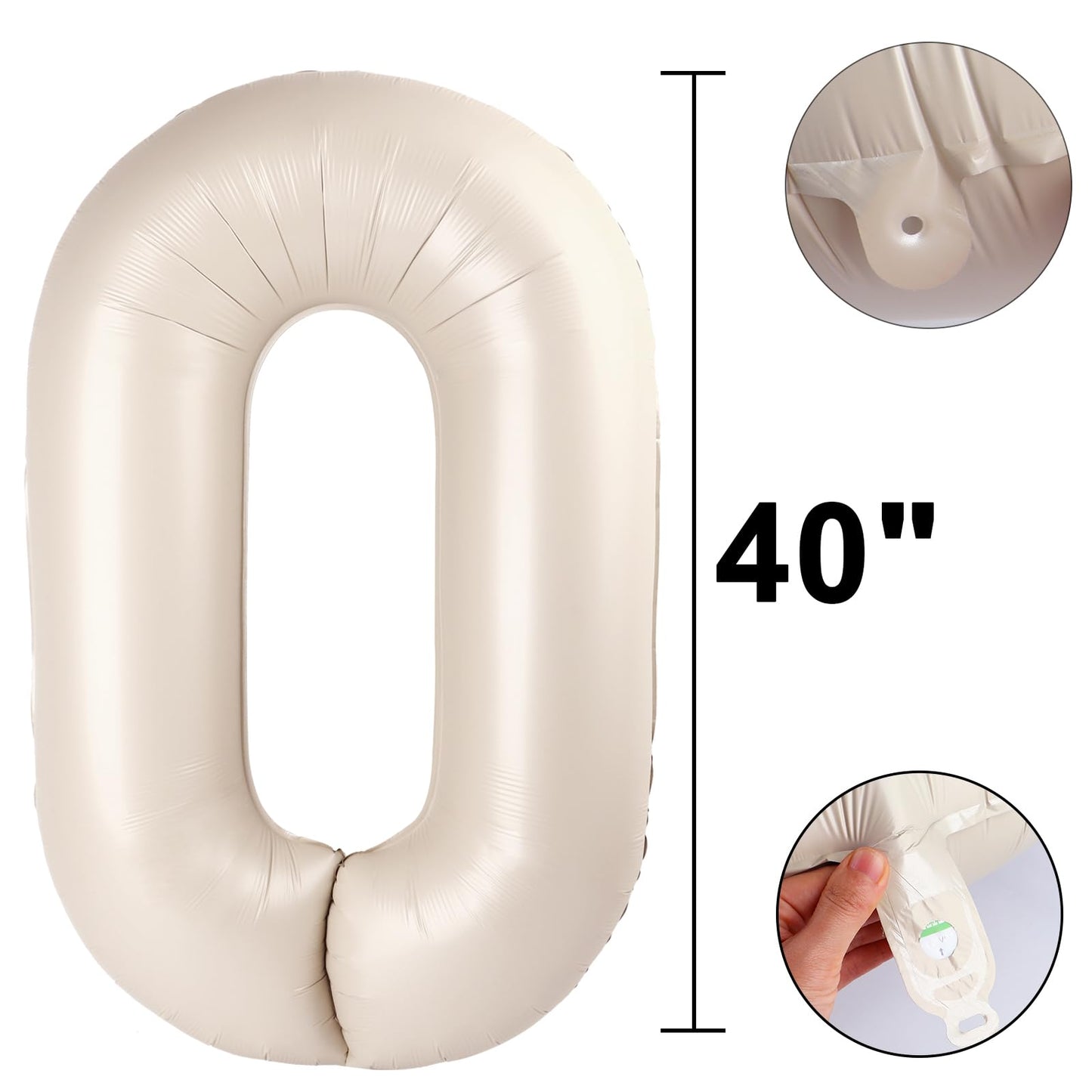 Kelfuoya 40-inch Milk White Number 0 Balloon - Cream Foil Balloons for Birthdays & Weddings