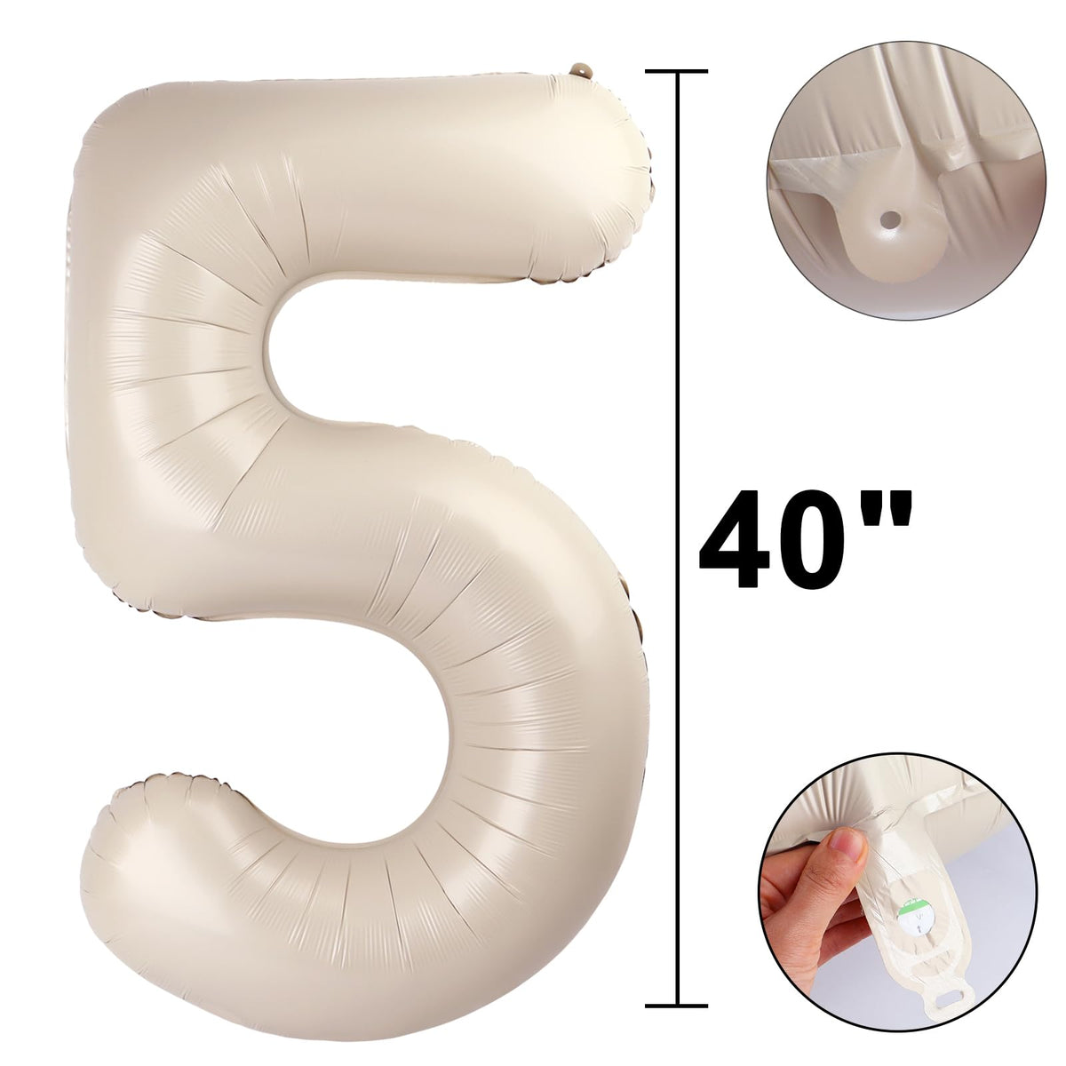 Kelfuoya 40 Inch Milk White Number 5 Jumbo Mylar Balloon | Birthday Decor