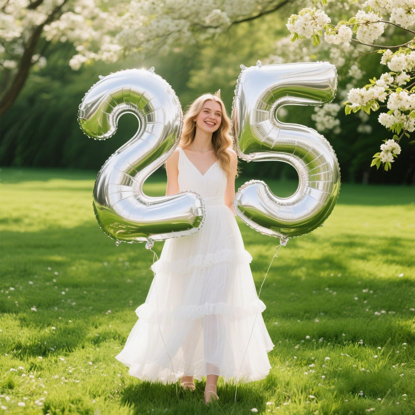 Kelfuoya 40 Inch Silver Number 25 Digital Balloon – Jumbo Mylar Foil Balloon for Birthday & Anniversary Parties