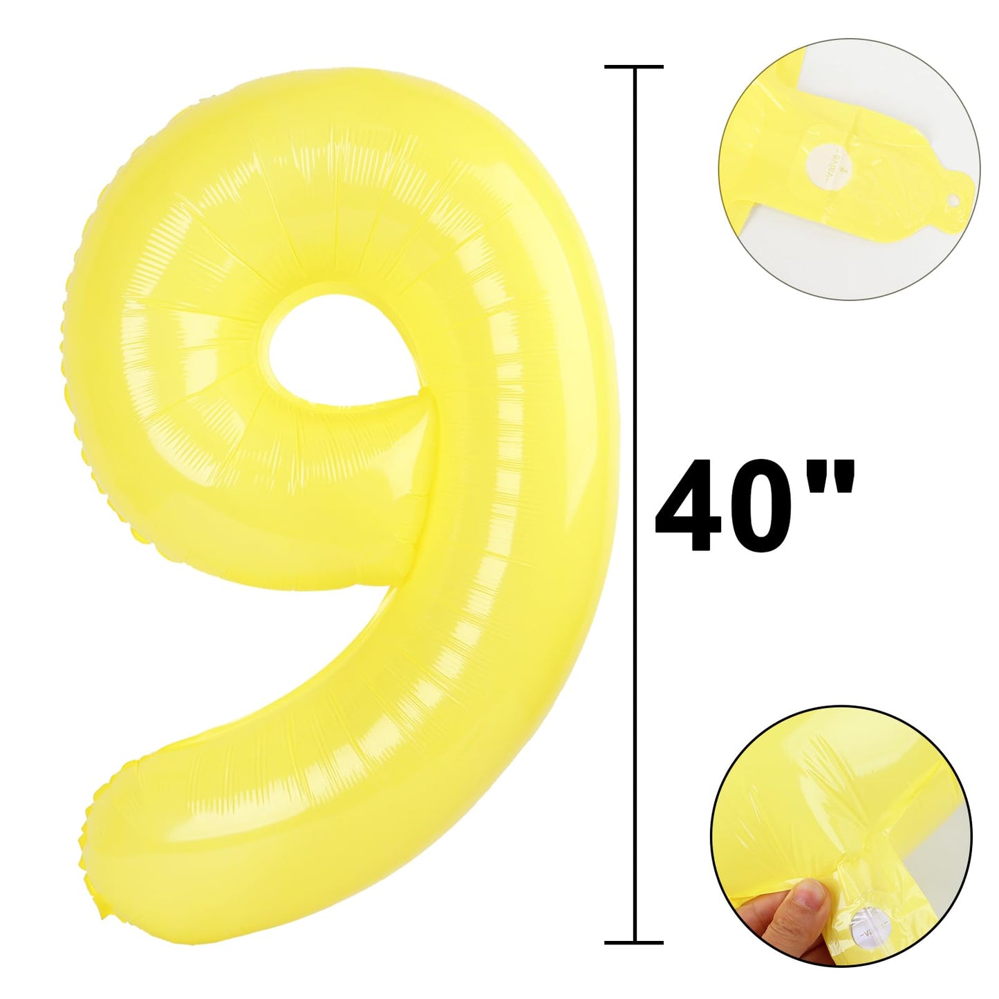Kelfuoya 40in Macaron Yellow Number 9 Balloon – Jumbo Mylar Party Balloon