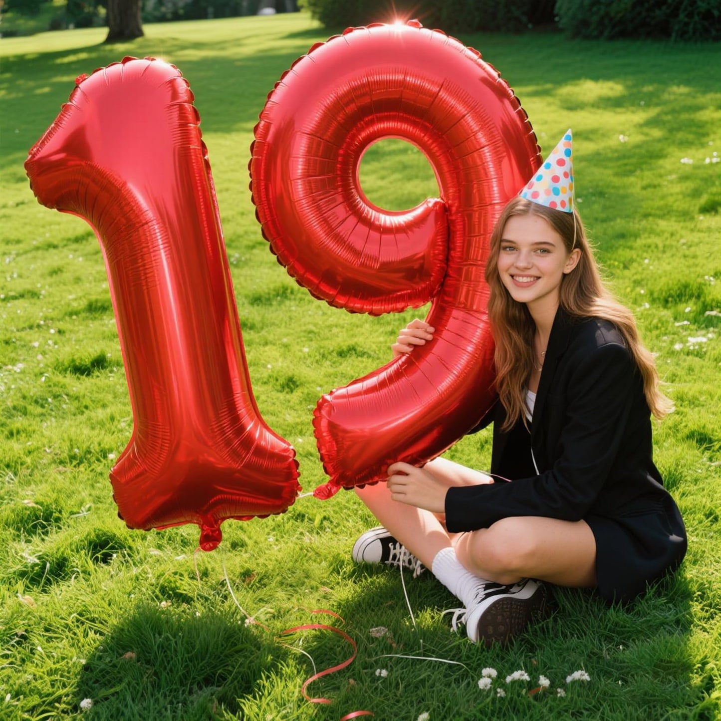 Kelfuoya 40-Inch Red Number 19 Balloon – Jumbo Mylar Foil Balloon for Birthday and Anniversary Party Decor