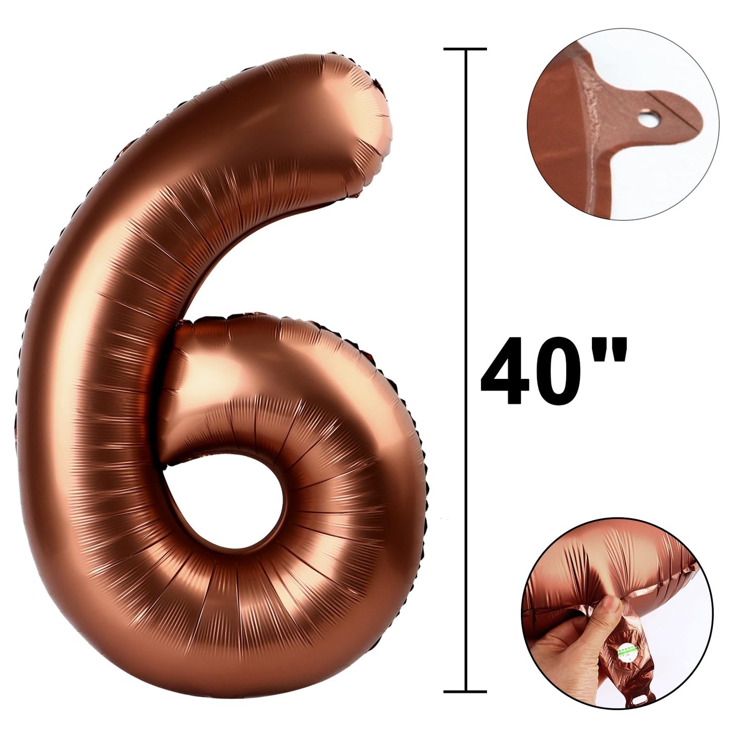 Kelfuoya 40 Inch Dark Brown Number 6 Foil Mylar Balloon – Large 6 Balloon for Birthdays, Anniversaries & Event Decor