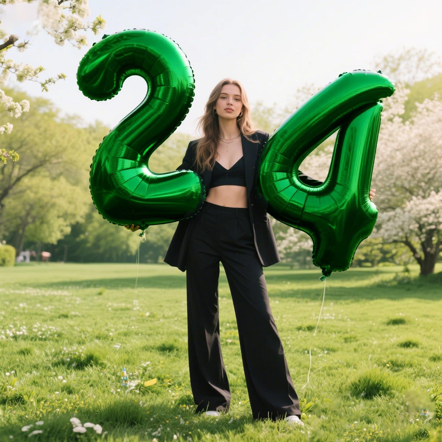 Kelfuoya 40-Inch Green Number 24 Digital Balloon – Jumbo Mylar Foil Balloon for Birthday & Anniversary