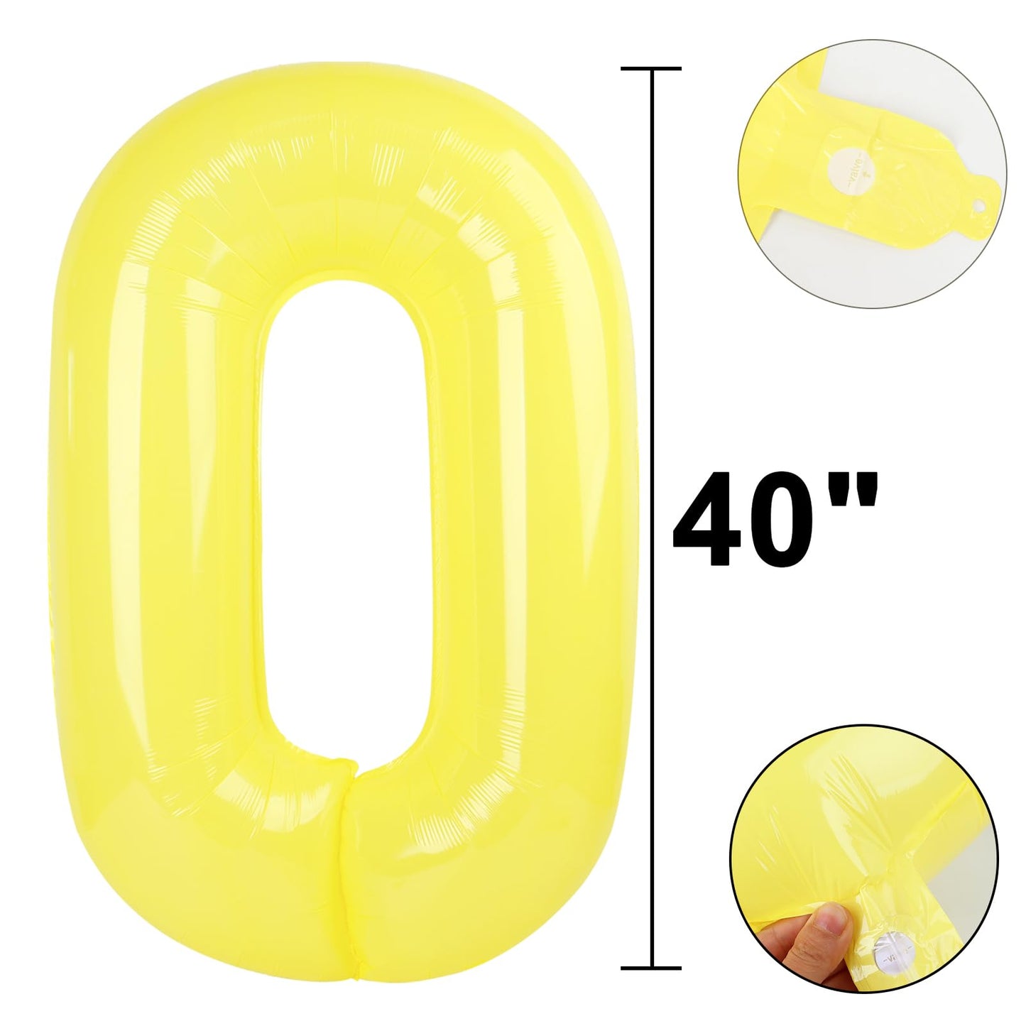 Kelfuoya 40-Inch Macaron Yellow Number 0 Balloon – Jumbo Mylar Foil Balloon for Birthdays, Weddings & Anniversaries