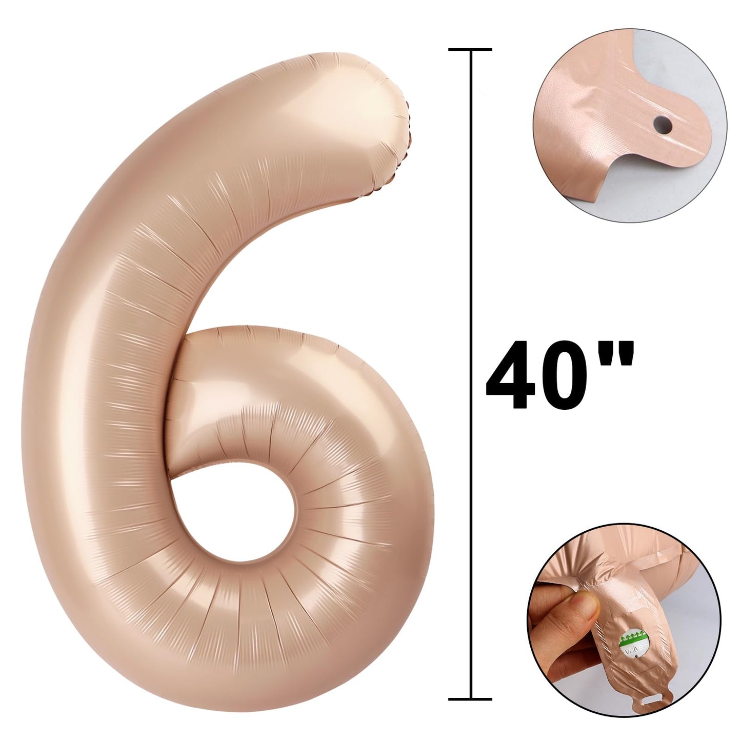Kelfuoya 40 Inch Caramel Number 6 Balloon | Premium Mylar Foil Birthday & Anniversary Balloon
