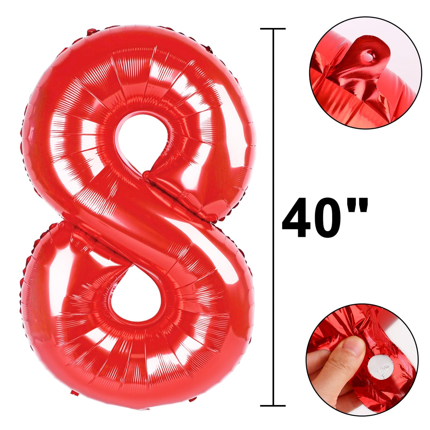Kelfuoya Red Number 8 Balloon - 40-Inch Jumbo Foil Balloons for 8th Birthday & Anniversary