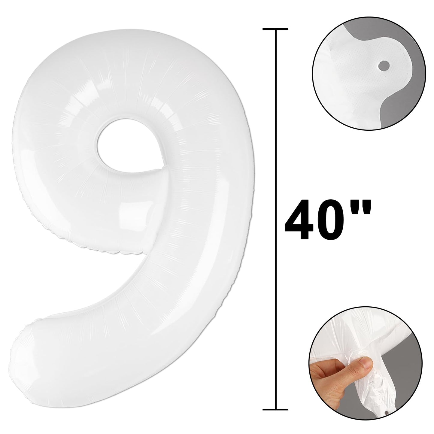 Kelfuoya 40-Inch White 9th Balloon — Giant Translucent Number for Birthday & Wedding Decor