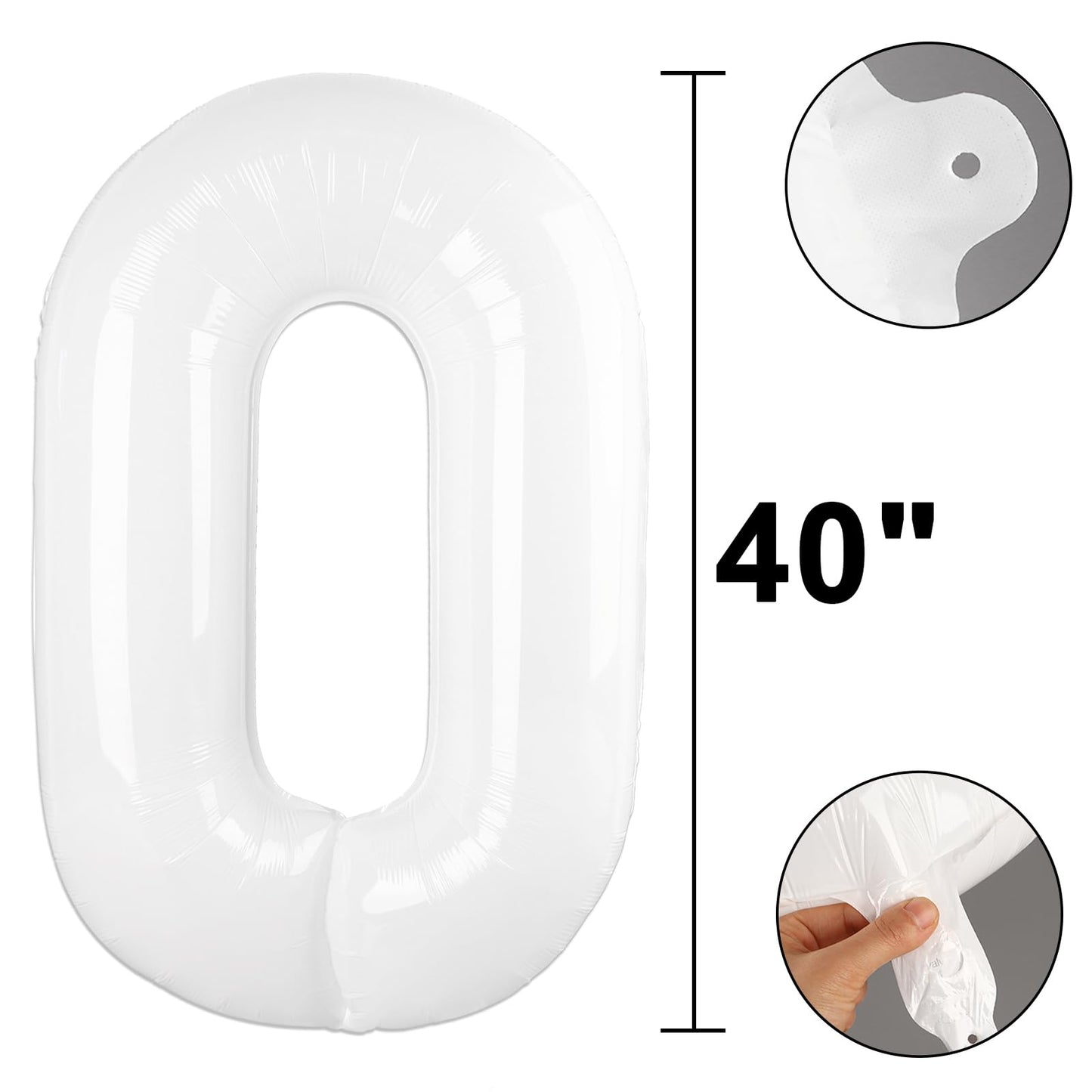 Kelfuoya 40 Inch White 0 Number Balloon – Giant Foil Party Balloon for Birthdays, Weddings, and Milestones