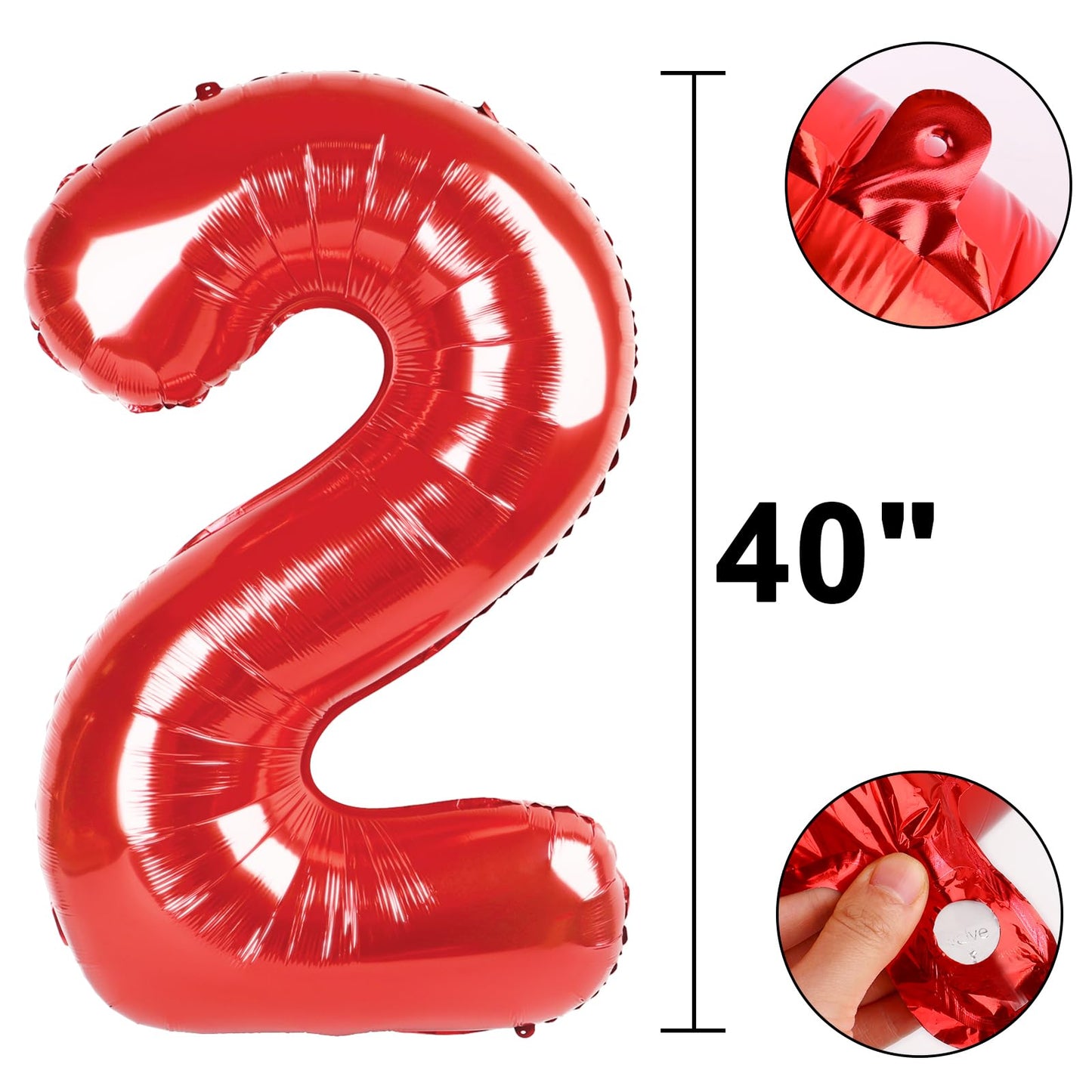 Kelfuoya Red Number 2 – 40-Inch Giant Foil Balloon for 2nd Birthday & Milestones | Digital Two Helium Balloon