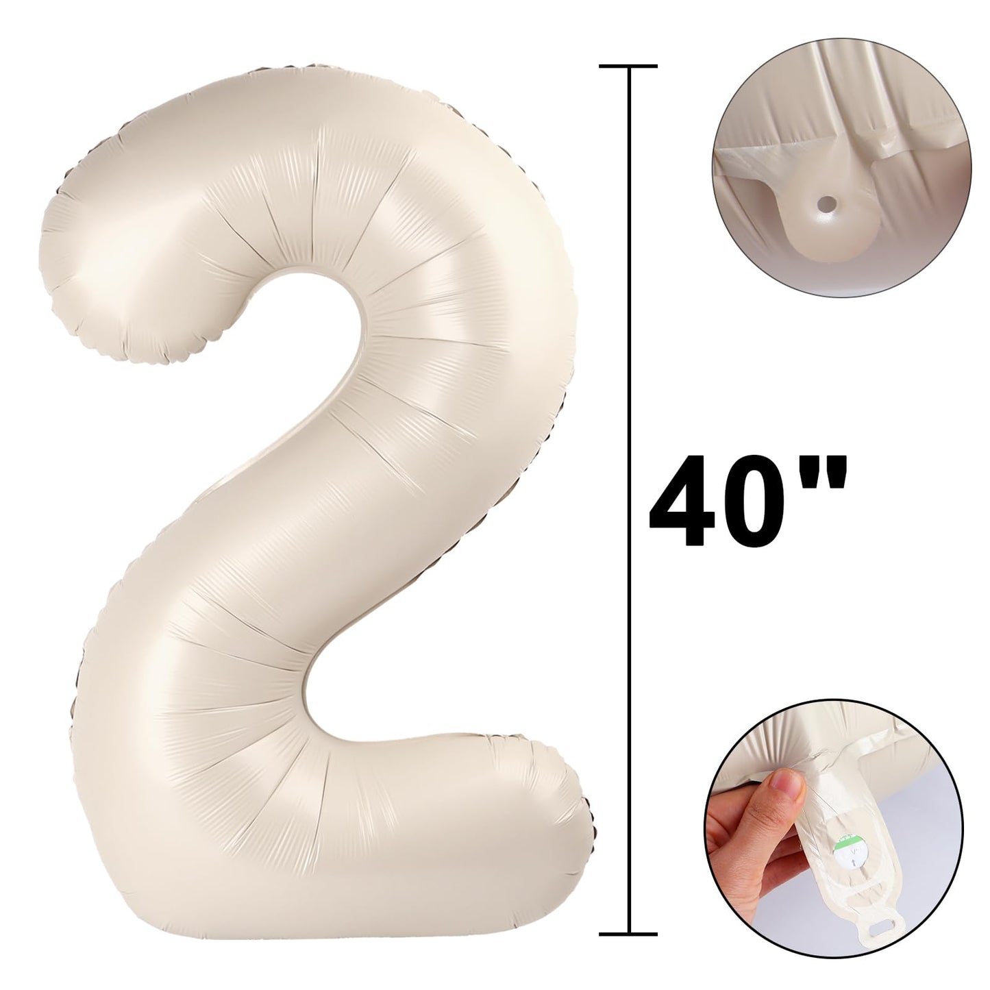 Kelfuoya 40 Inch Milk White Number 2 Balloon – Giant Cream Foil Mylar Balloon for 12th Birthday, Weddings & Events
