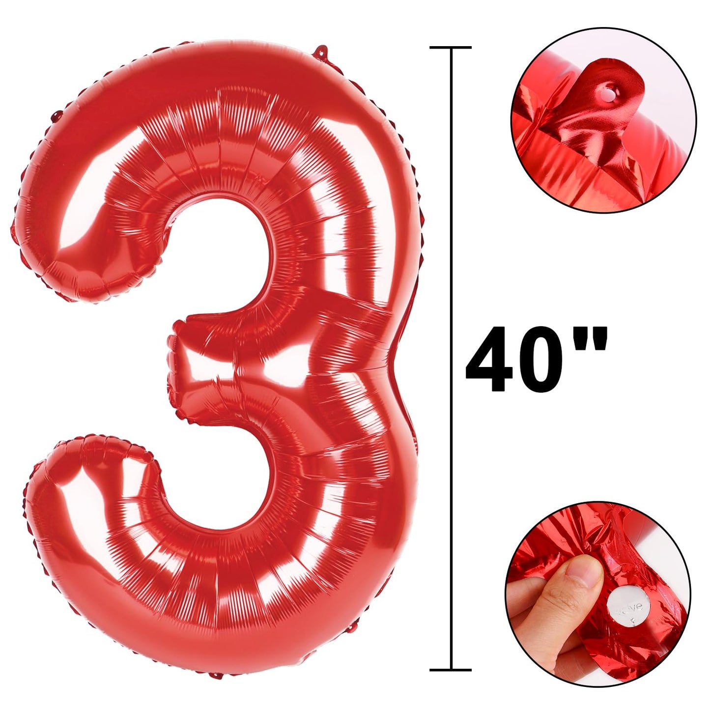 Kelfuoya Red Number 3 – 40-Inch Giant Foil Balloon for Birthdays & Milestones