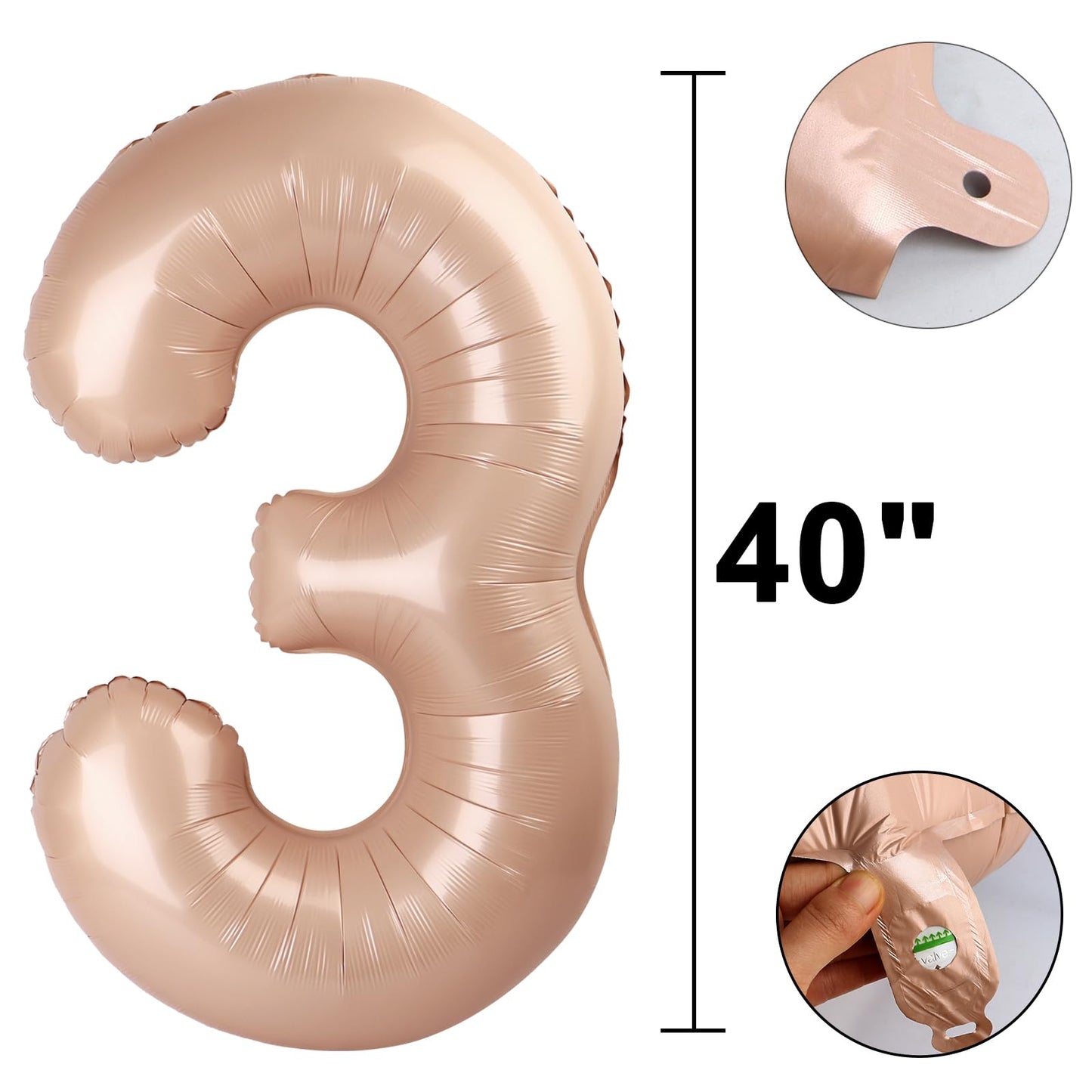 Kelfuoya 40-Inch Caramel Number 3 Balloon – Jumbo Foil Mylar Party Decoration