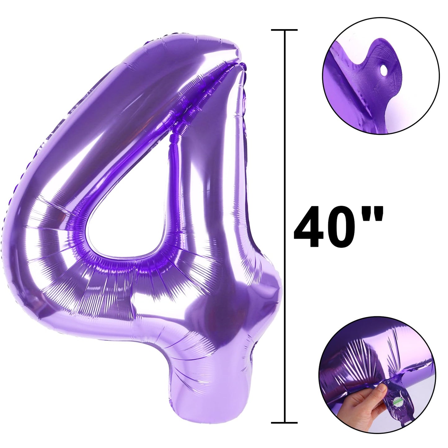 Kelfuoya 40 Inch Purple Number 4 Foil Balloon | Giant Mylar Balloon for Birthdays & Anniversaries