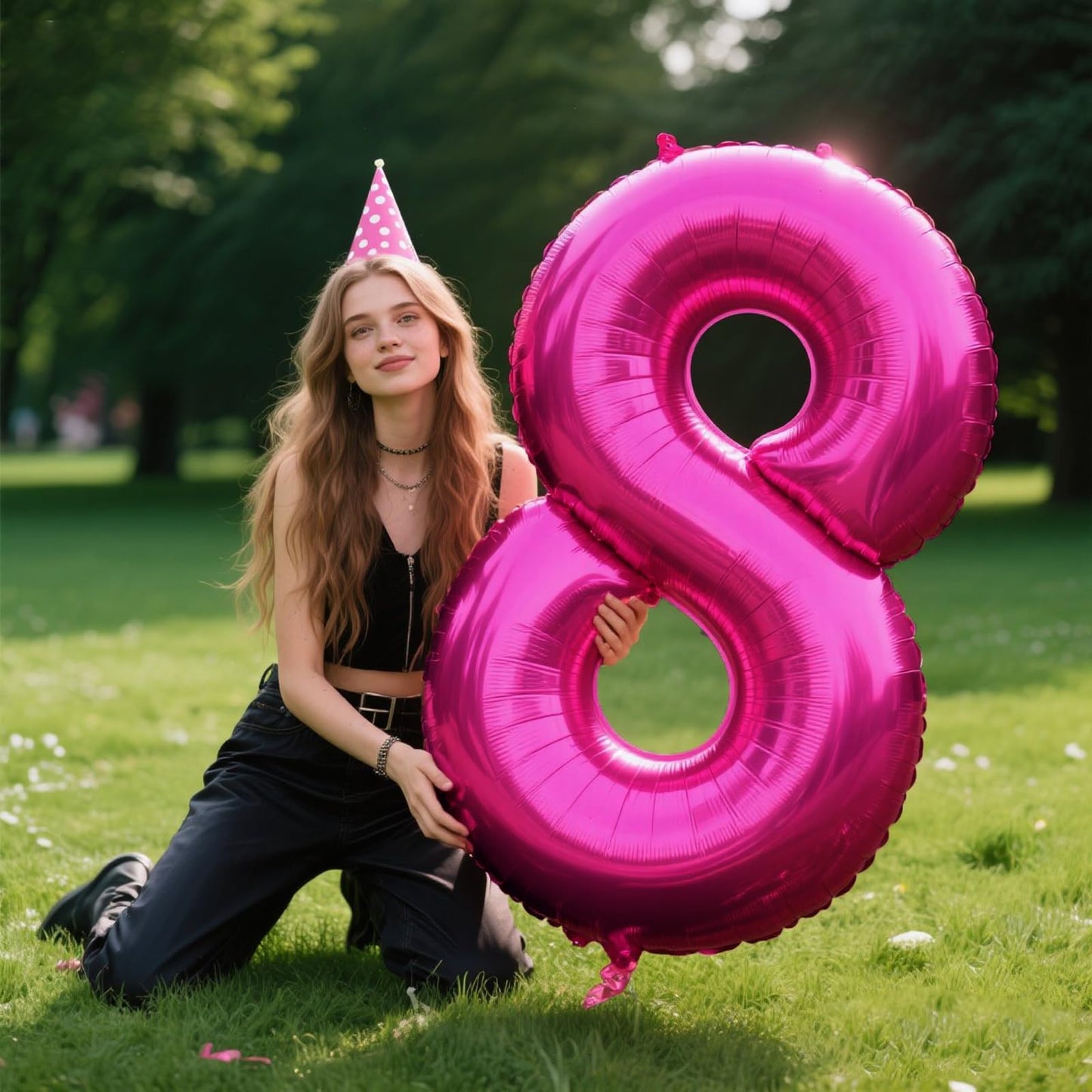 Kelfuoya Rose Red Number 8 Balloon, 40-Inch Jumbo Hot Pink Foil Balloon for Birthdays & Anniversaries