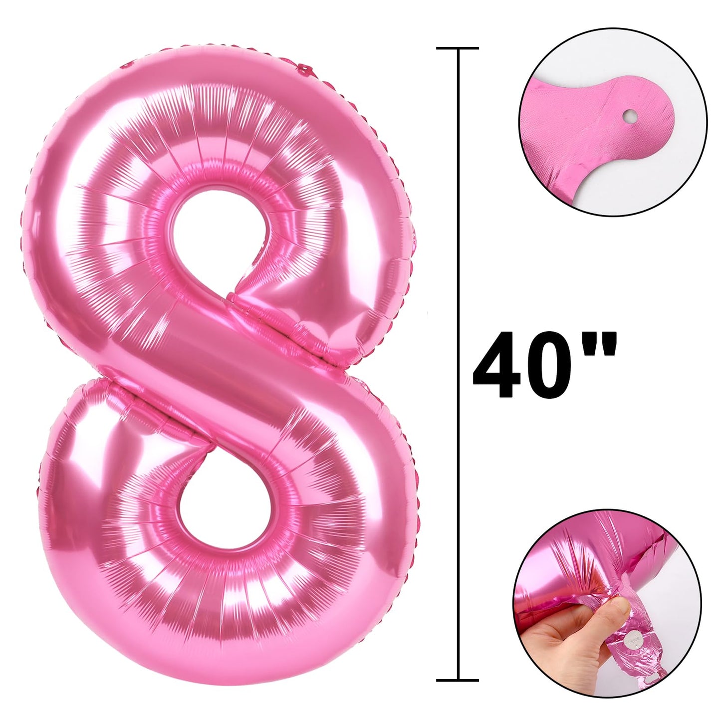 Kelfuoya Pink Number 8 Balloon, 40in Jumbo Mylar Foil Balloons