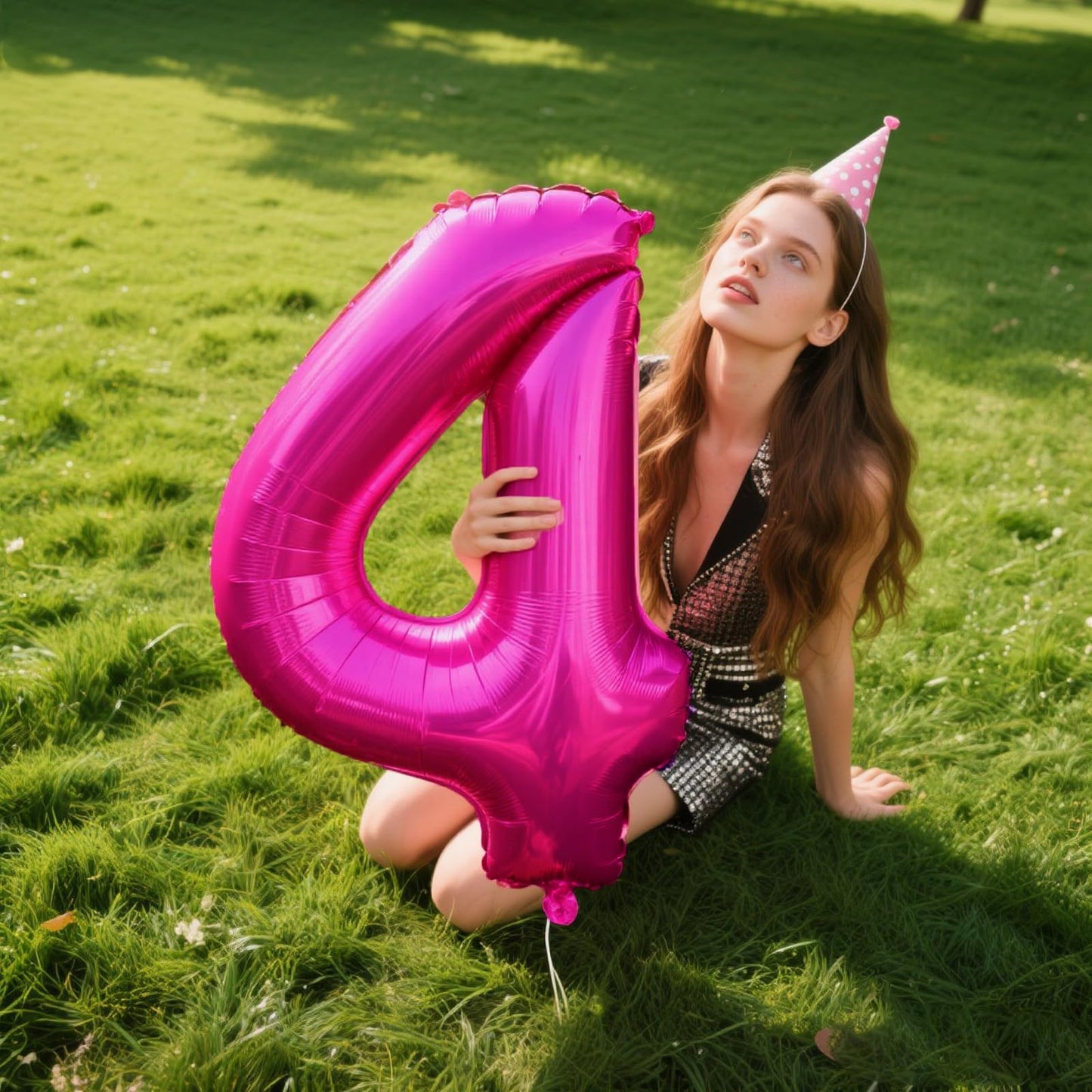Kelfuoya Rose Red Number 4 Balloon – 40-Inch Hot Pink Foil Balloons for Birthday Parties