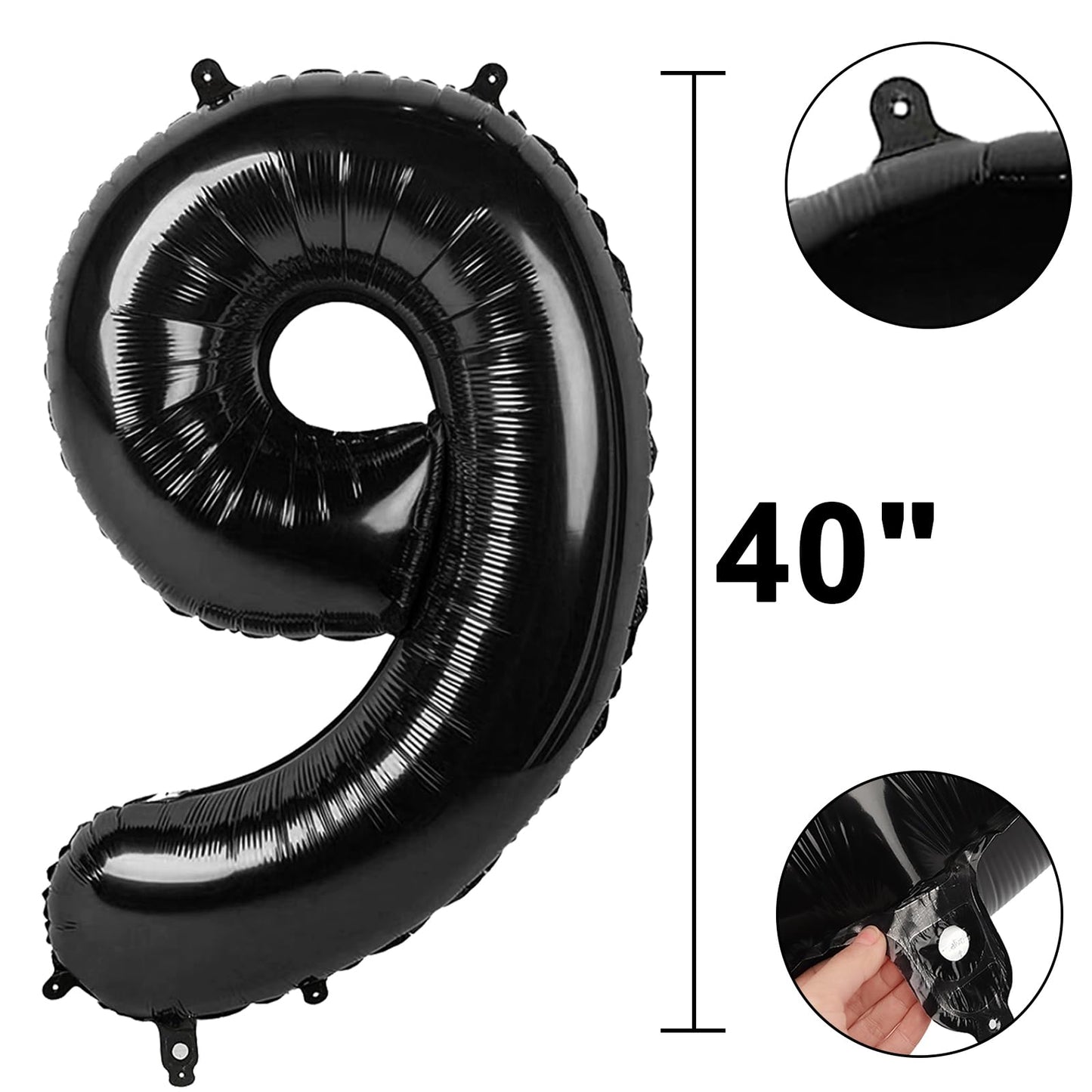 Kelfuoya 40in Black Number 9 Foil Balloon – Giant Birthday & Anniversary Decor