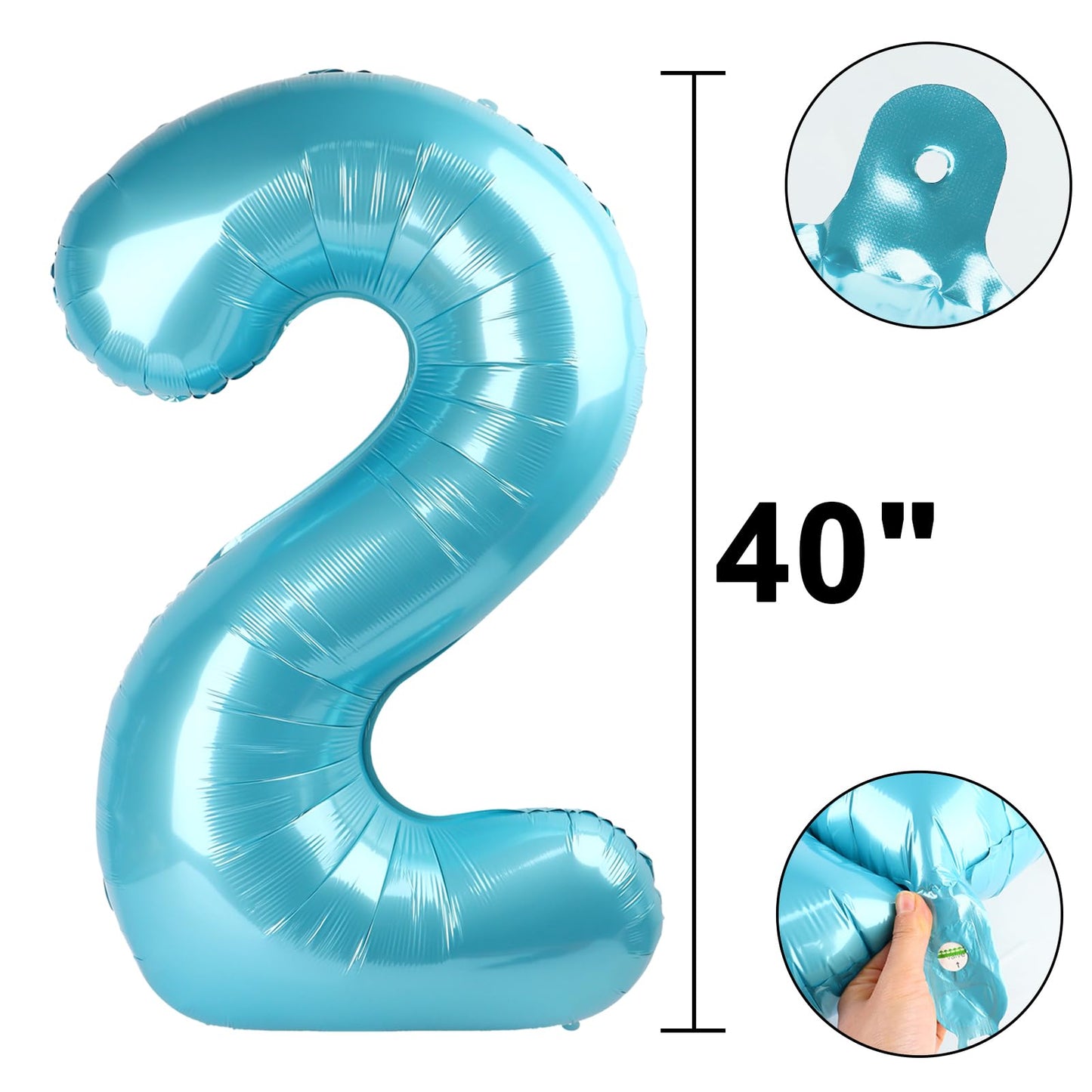 Kelfuoya 40-Inch Light Blue Number 2 Balloon – Birthday, Baby Shower, Photo Backdrop Decor
