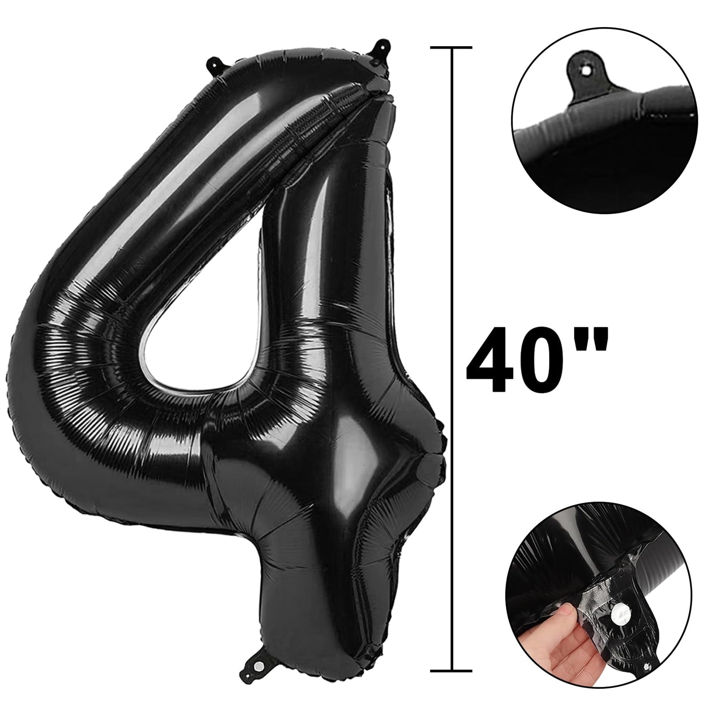 Kelfuoya 40-Inch Black Number 4 Balloon – Giant Mylar Numeral for Birthdays & Anniversaries