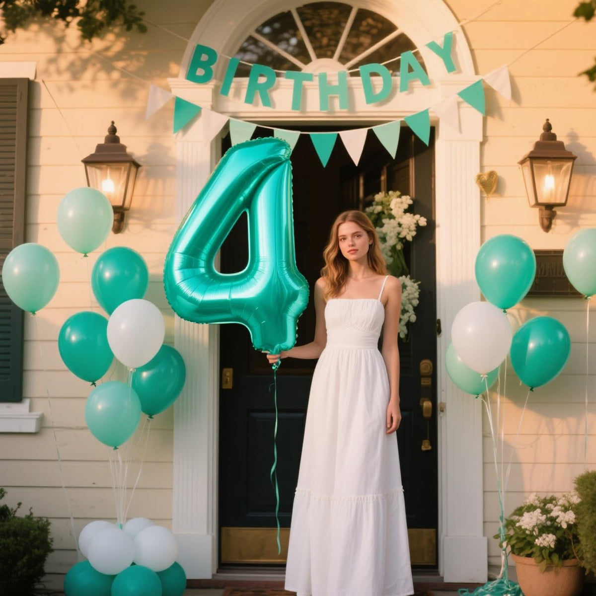 Kelfuoya 40 Inch Teal 4 Balloon – Giant Foil Number Balloon for 14th & 24th Birthdays and Anniversaries