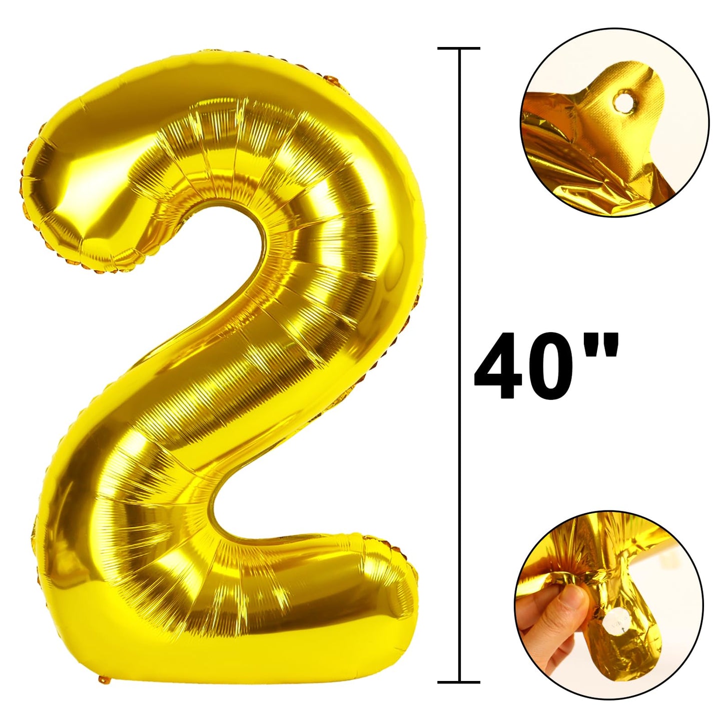 Kelfuoya 40in Gold Number 2 Balloon – Giant 2nd Birthday & Anniversary Decor