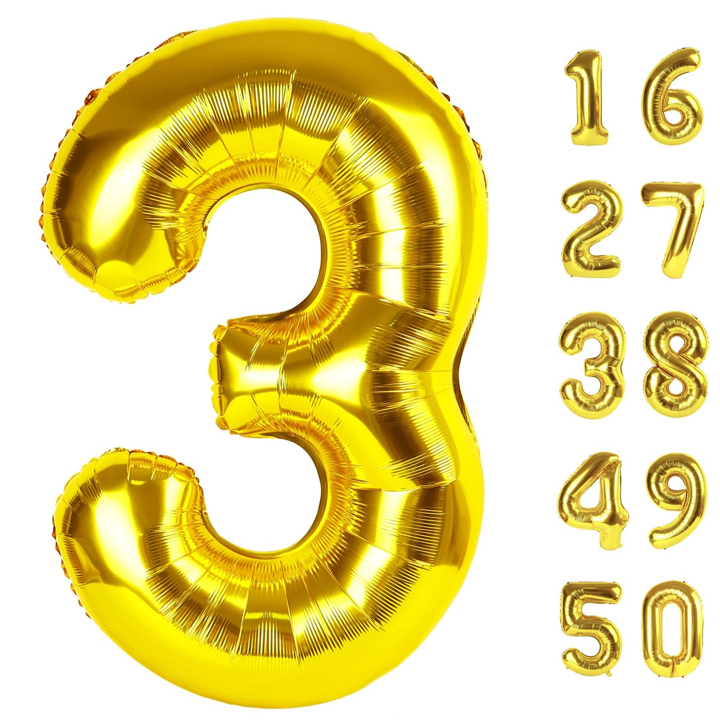 Kelfuoya 40-Inch Gold Number 3 Balloon – Giant Foil Mylar Balloon for Birthdays & Celebrations