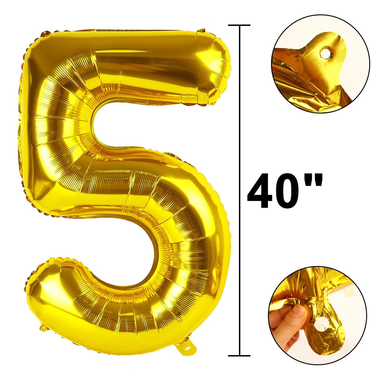 Kelfuoya 40 Inch Gold Number 5 Balloon – Jumbo Mylar Foil Helium Balloon for Celebrations