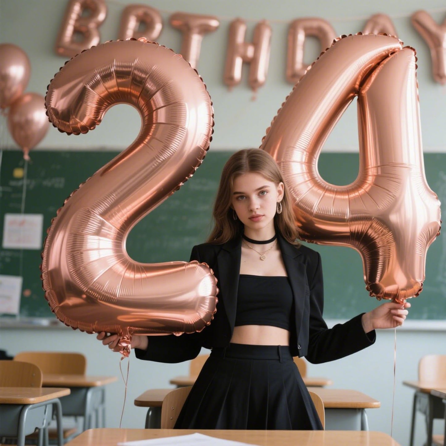 Kelfuoya 40 Inch Rose Gold 24 Balloon – Jumbo Mylar Foil Number Balloon for Birthday & Anniversary