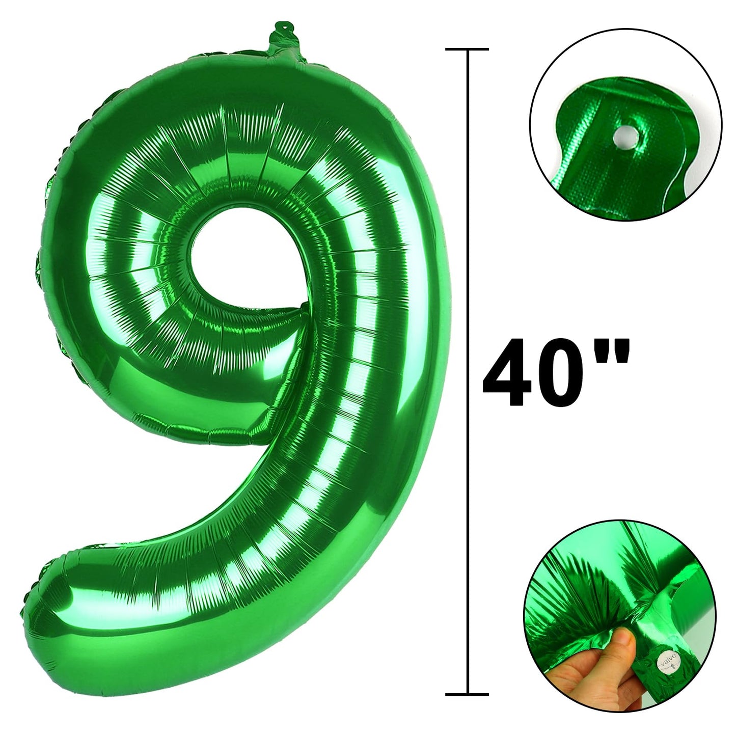 Kelfuoya 40 Inch Green Number 9 Foil Balloon – Giant 9 Balloon for Birthdays & Anniversaries