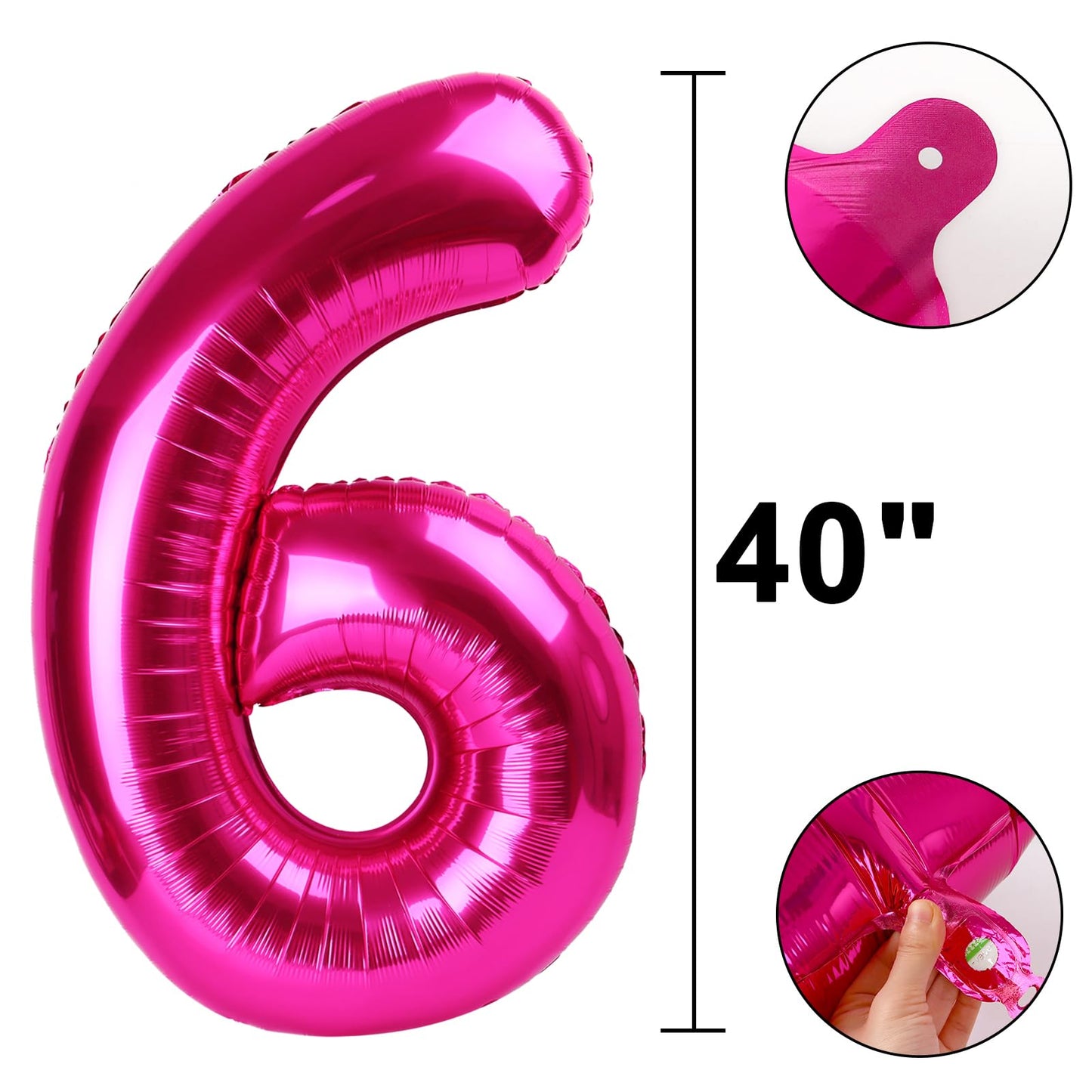 Kelfuoya Rose Red 40-Inch Number 6 Foil Balloon – Jumbo Hot Pink Birthday Party Decor