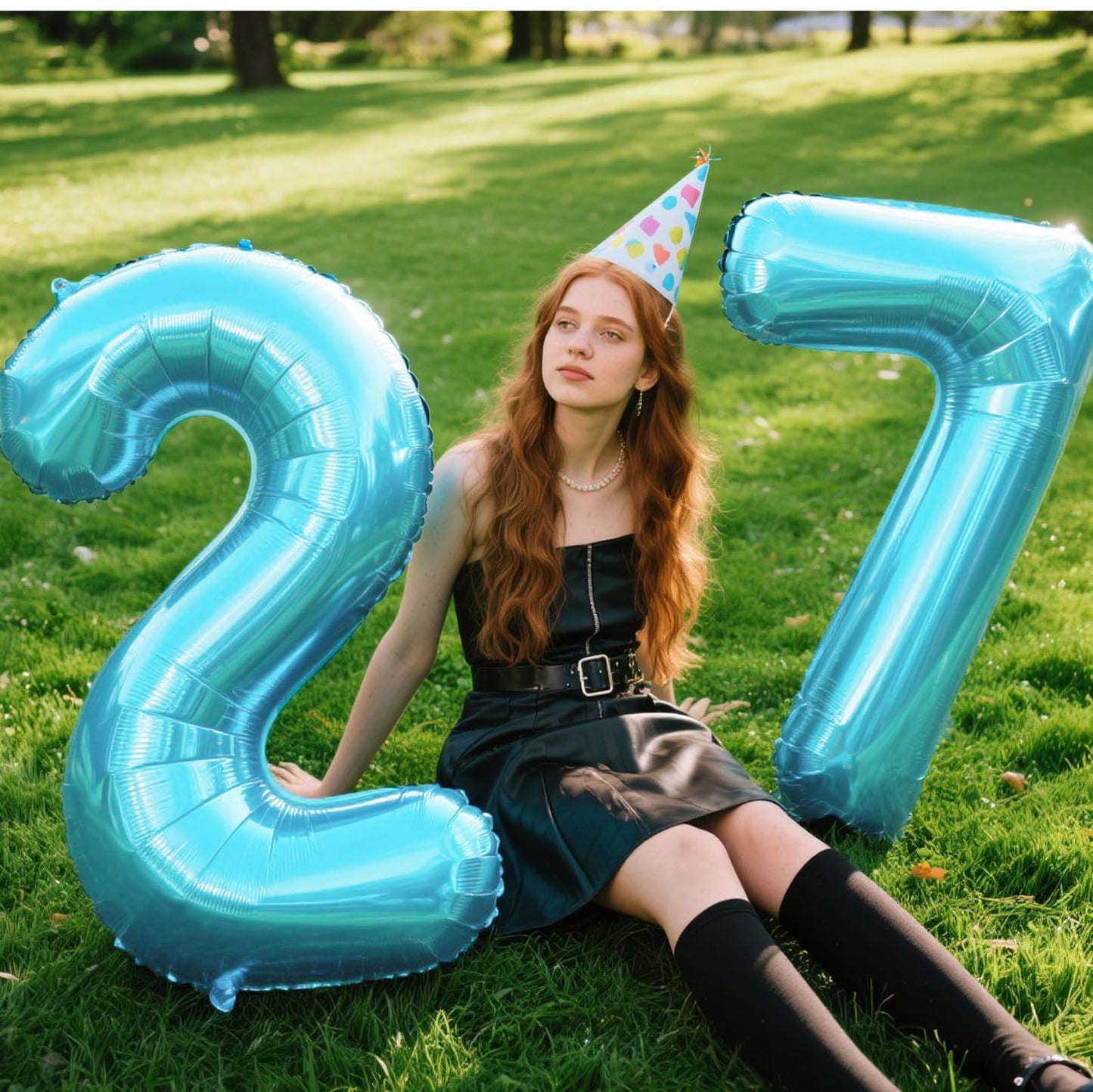 Kelfuoya 40-Inch Light Blue Number 27 Balloon | Jumbo Mylar Foil Digital Balloon for Birthday & Anniversary Decor