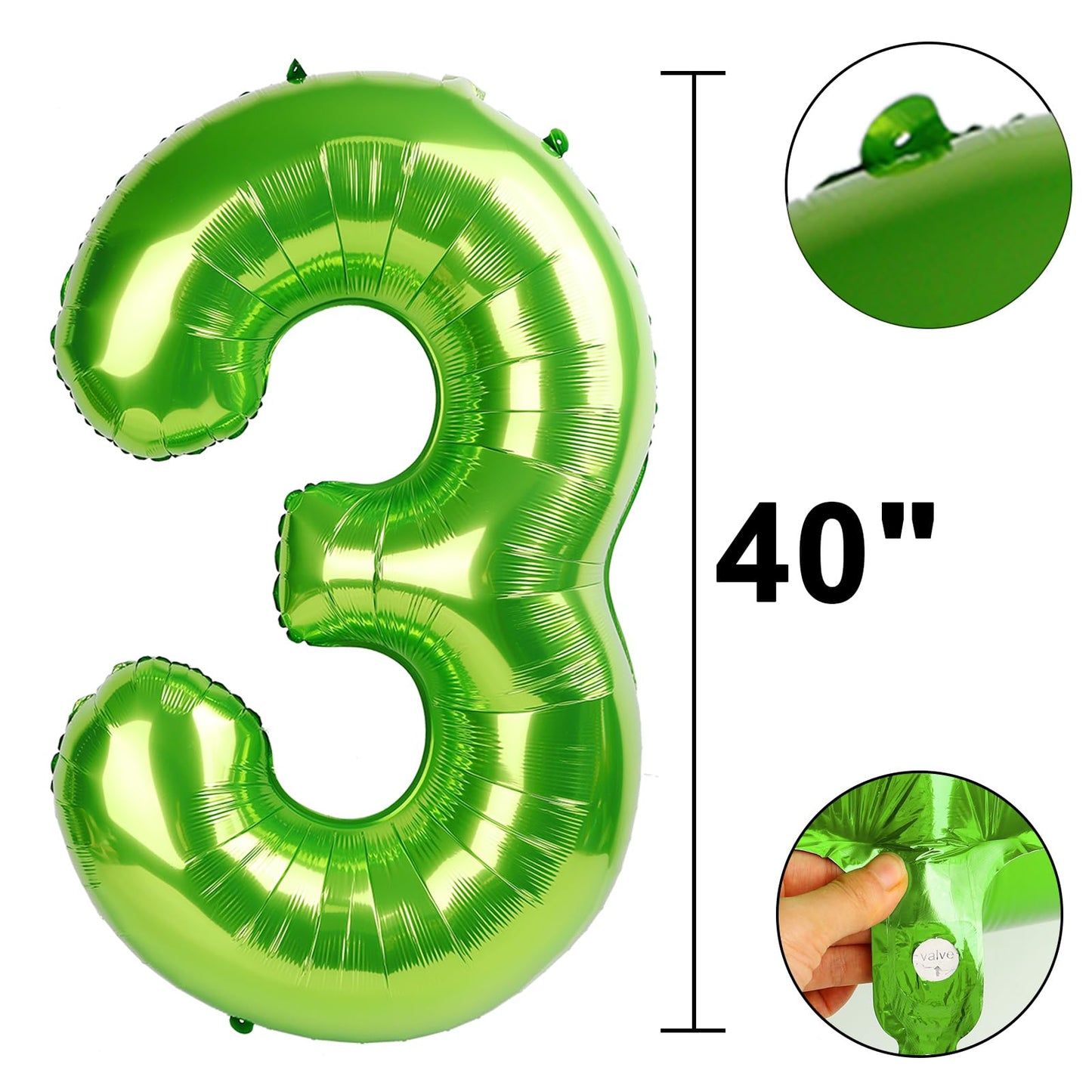 Kelfuoya 40 Inch Light Green Number 3 Balloon – Jumbo Foil Mylar Balloon for Birthday, Anniversary & Events