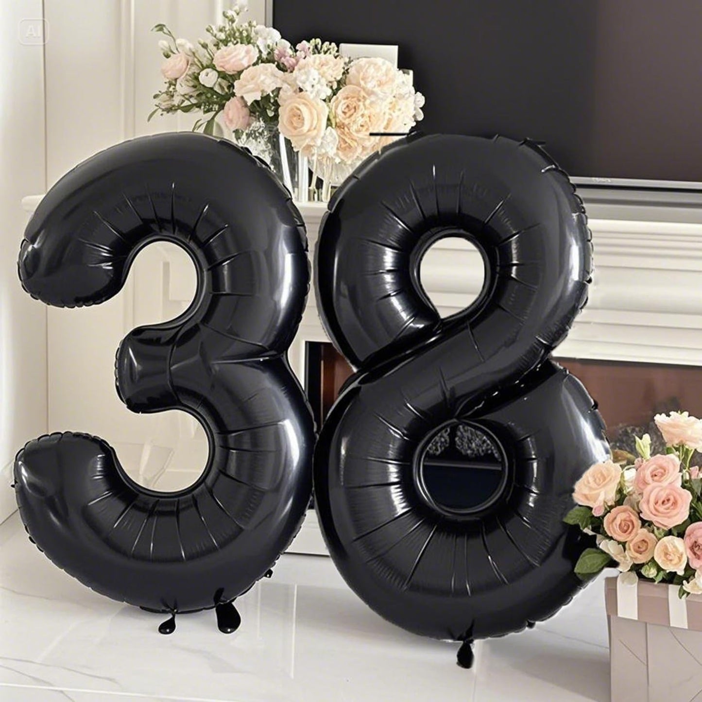 Kelfuoya 40-Inch Black Number 38 Digital Balloon – Gold Mylar Birthday & Anniversary Decor