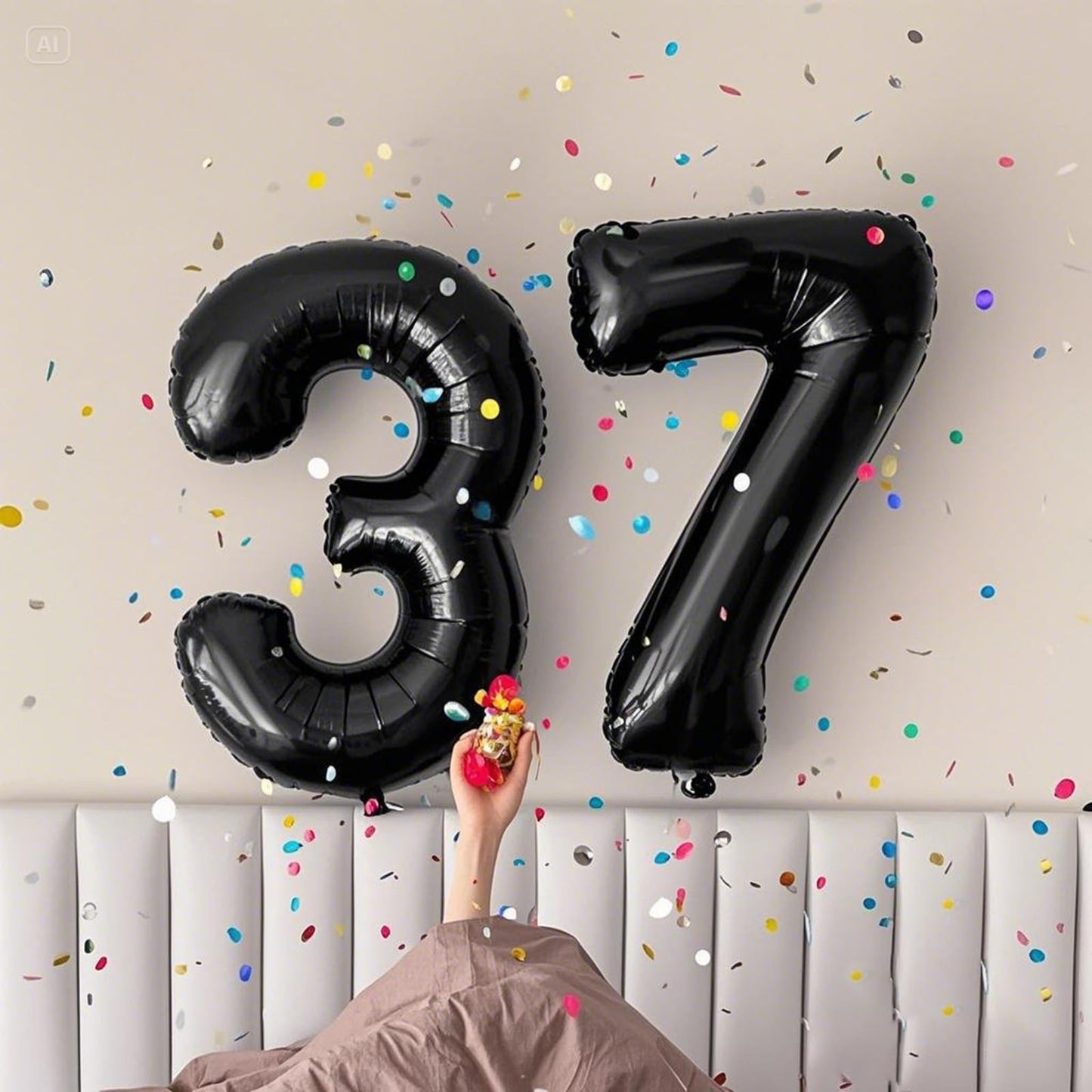 Kelfuoya 40-Inch Black Number 37 Digital Balloon | Jumbo Mylar Foil Helium Balloon for Parties