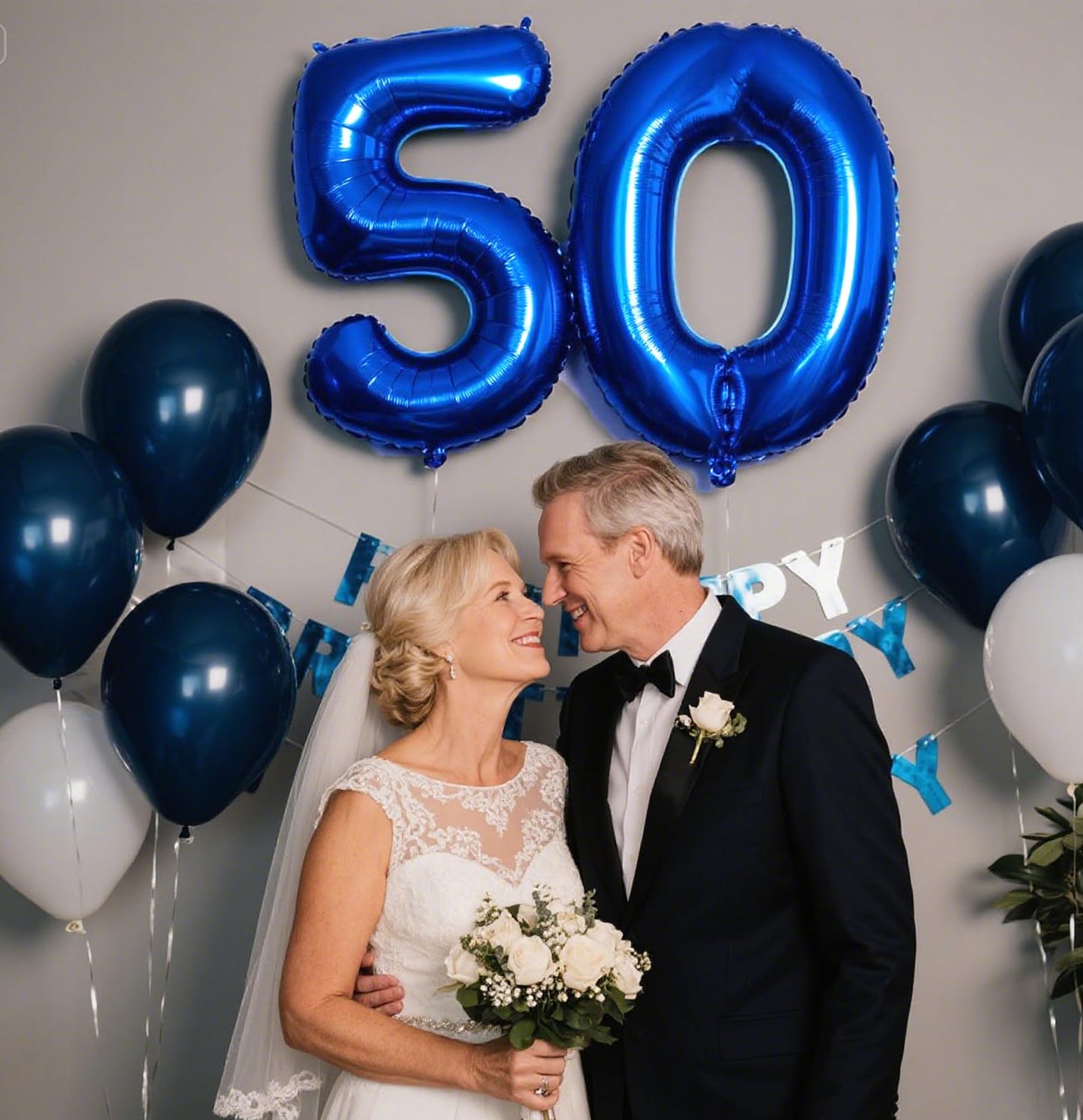Kelfuoya 40-Inch Navy Blue Number 50 Digital Balloon – Jumbo Mylar Foil Balloon for Birthday, Wedding, Anniversary