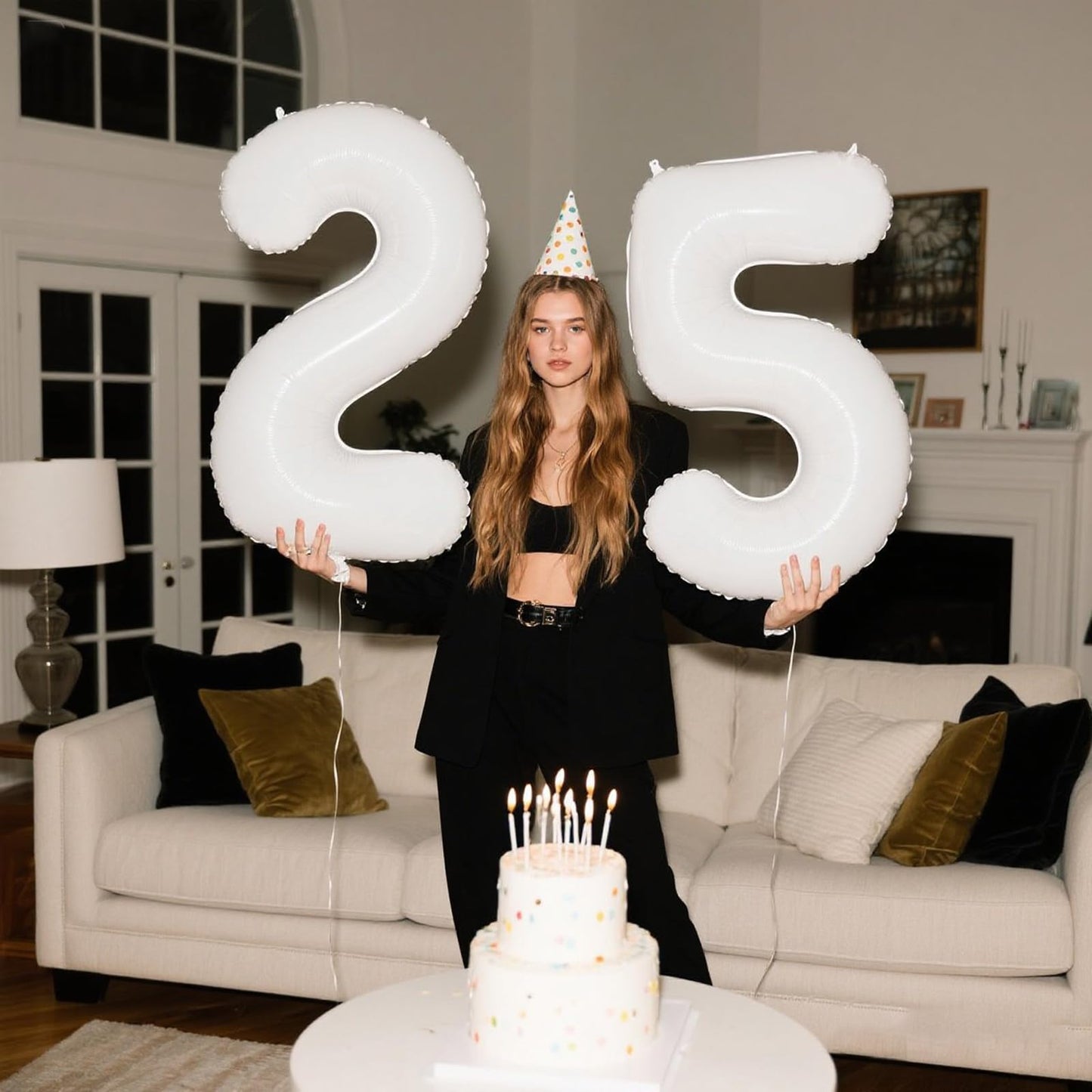 Kelfuoya 40-Inch White Number 25 Digital Balloon – Jumbo Mylar Foil Birthday & Anniversary Balloon