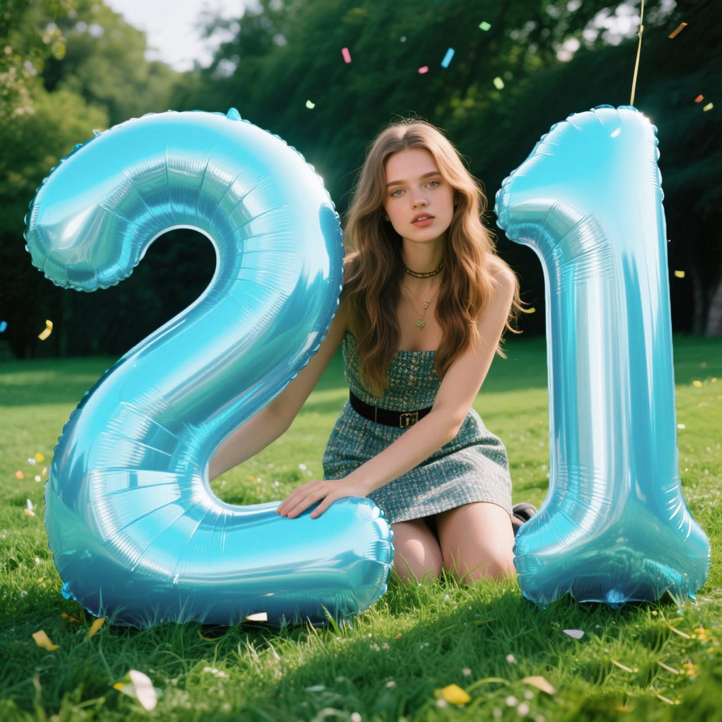 Kelfuoya 40-Inch Light Blue Number 21 Balloon | Jumbo Mylar Digital Balloon for Birthdays & Anniversaries