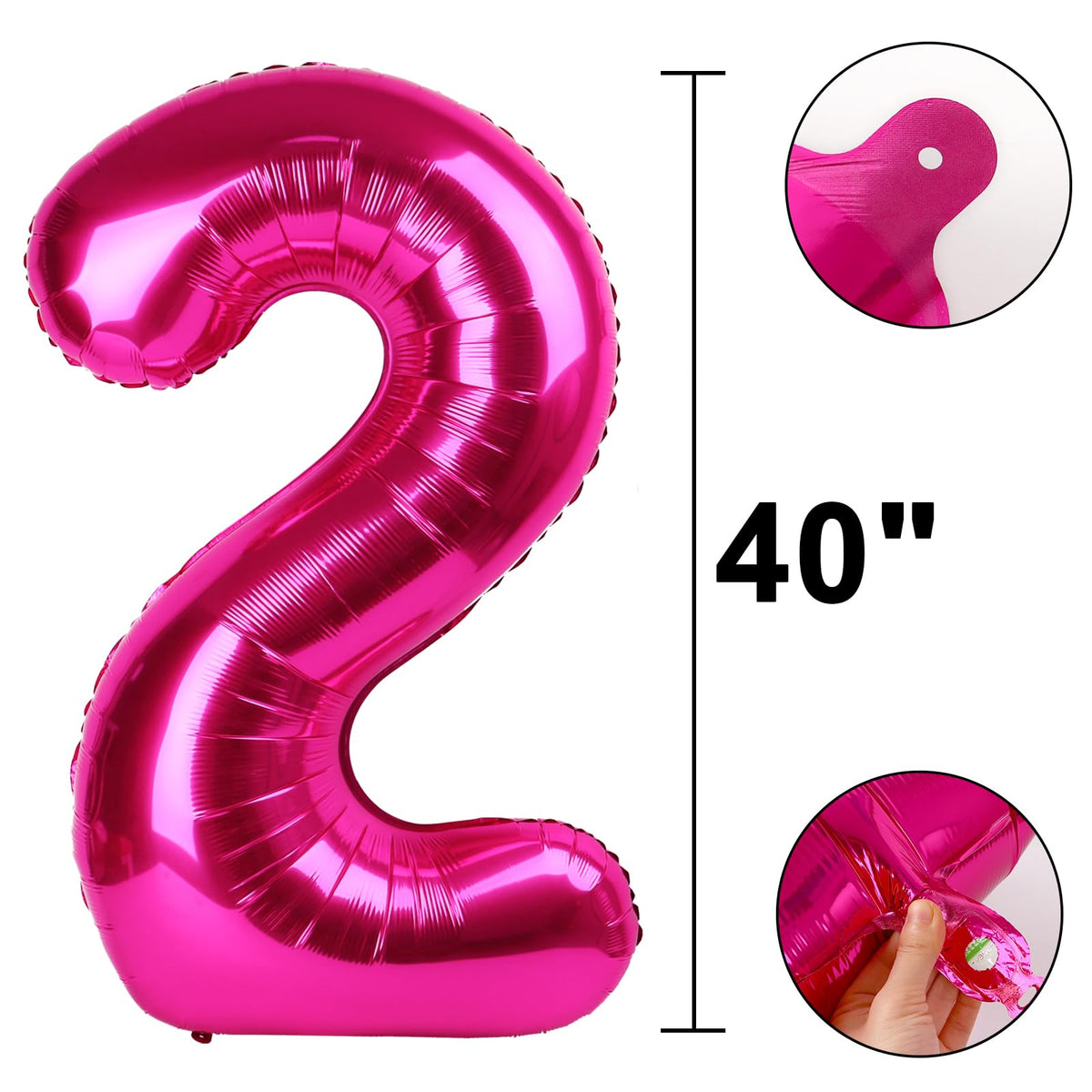 Kelfuoya Rose Red 40-Inch Number 2 Balloon – Jumbo Mylar Pink Foil for Birthday & Anniversary Decor