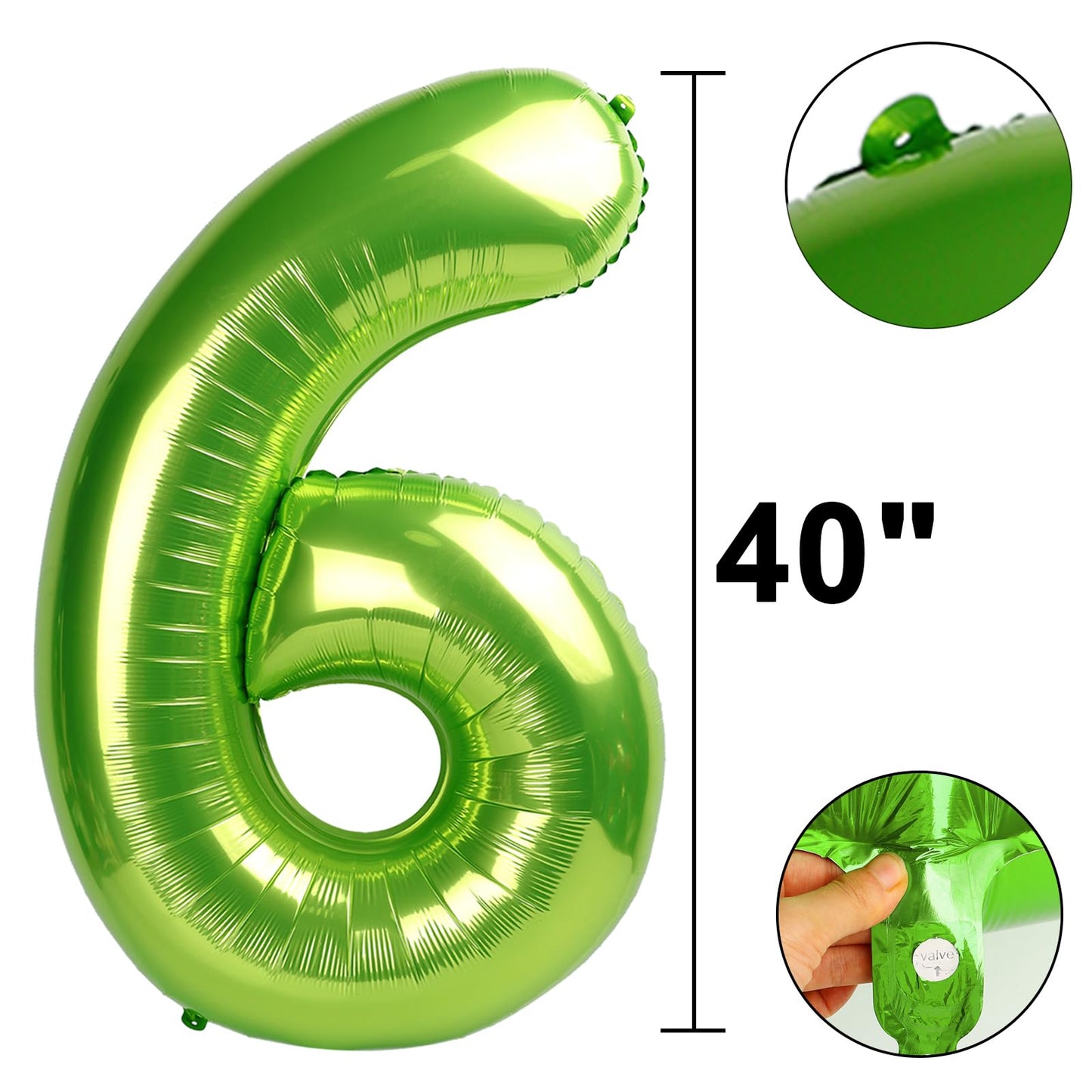 Kelfuoya 40-Inch Light Green Number 6 Foil Balloon – Jumbo Birthday & Anniversary Decor
