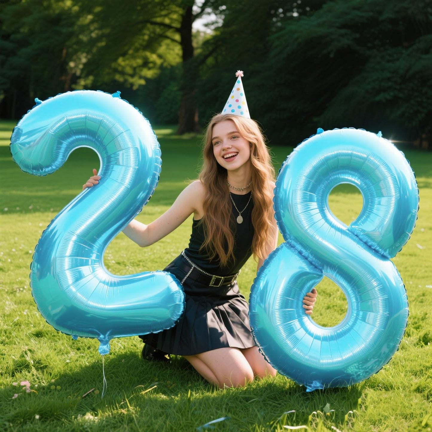 Kelfuoya 40-Inch Light Blue 28 Number Balloon – Jumbo Mylar Foil Balloon for Birthdays & Anniversary Parties