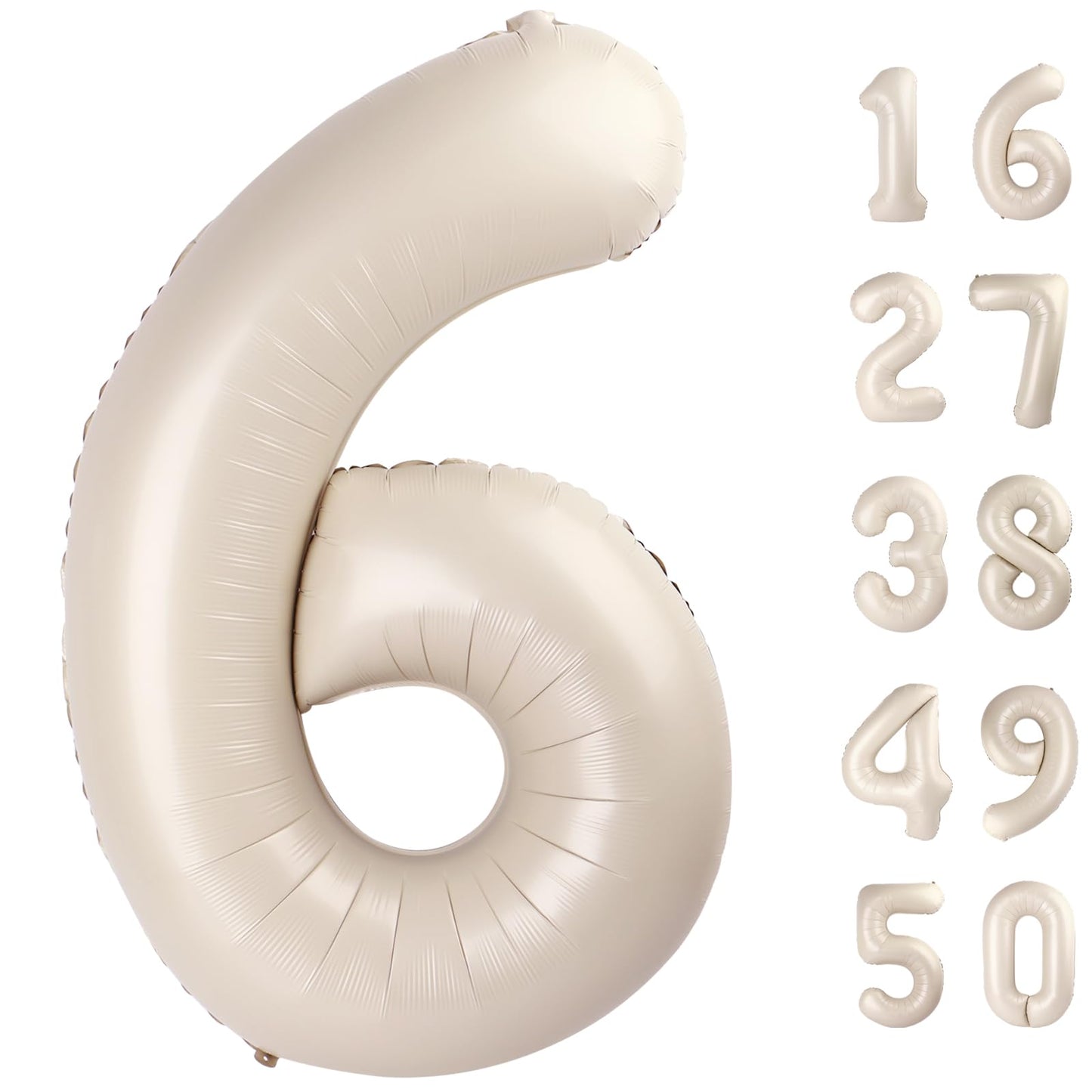 Kelfuoya 40-Inch Milk White Number 6 Cream Foil Balloon – Large Mylar Birthday Number