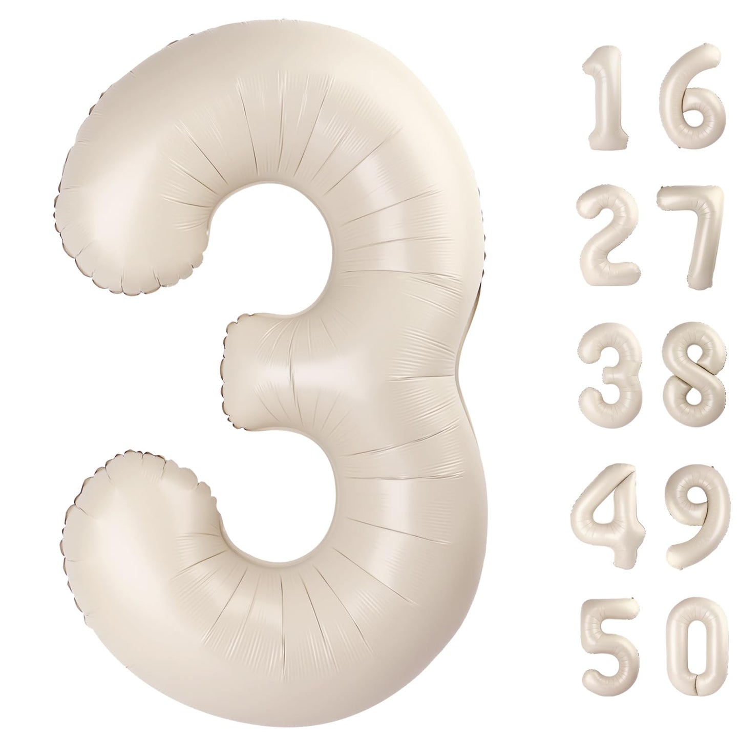 Kelfuoya 40-Inch Milk White Number 3 Foil Balloon for Parties