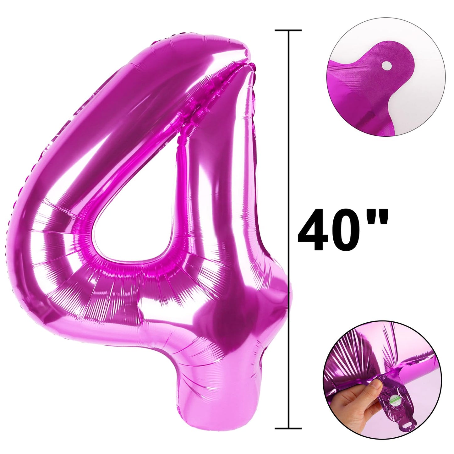 Kelfuoya 40 Inch Rose Purple Number 4 Foil Balloon – Jumbo Mylar Balloon for Birthdays & Anniversaries