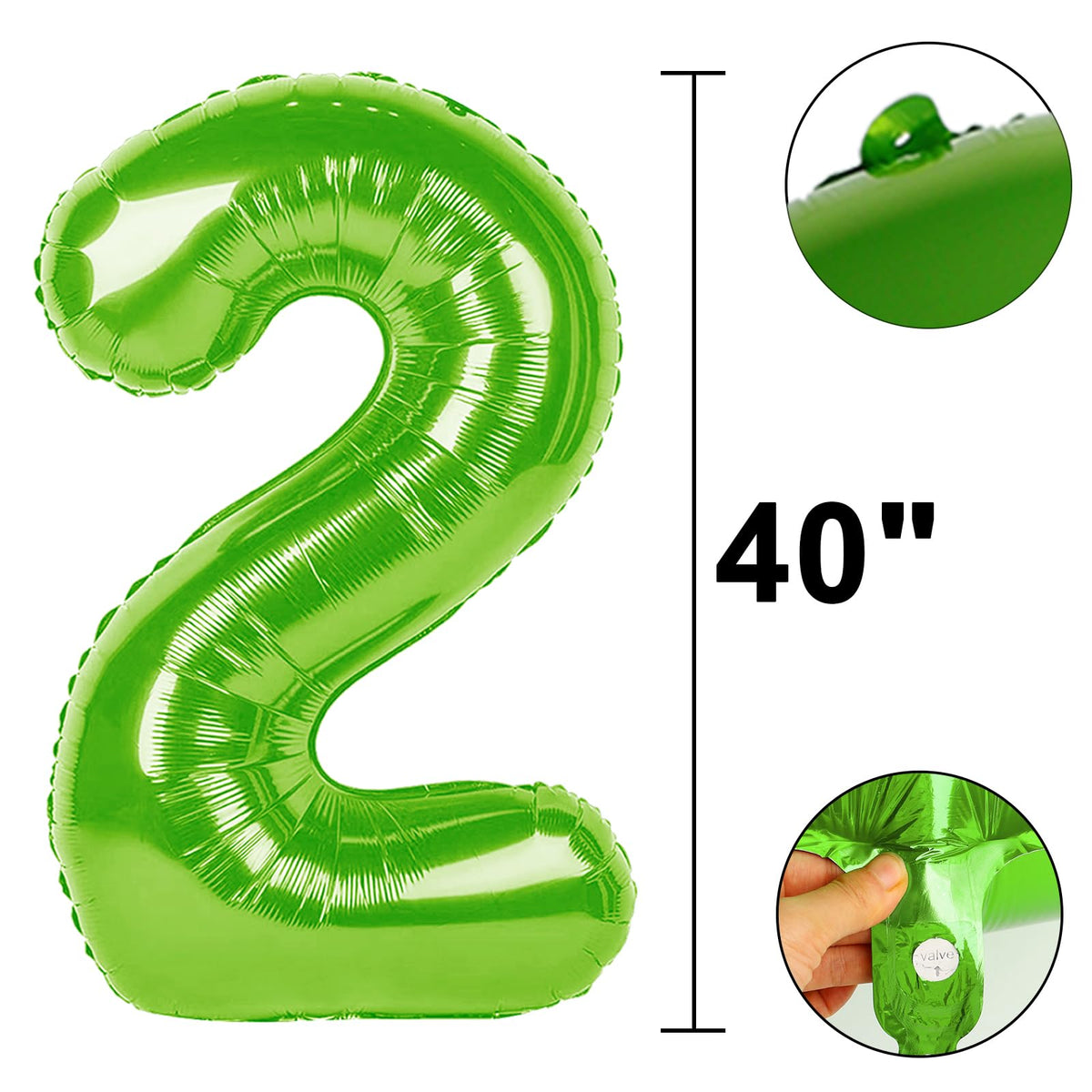 Kelfuoya 40 Inch Light Green Number 2 Balloon – Giant Foil Mylar Balloon for 12th Birthday & Anniversary Events