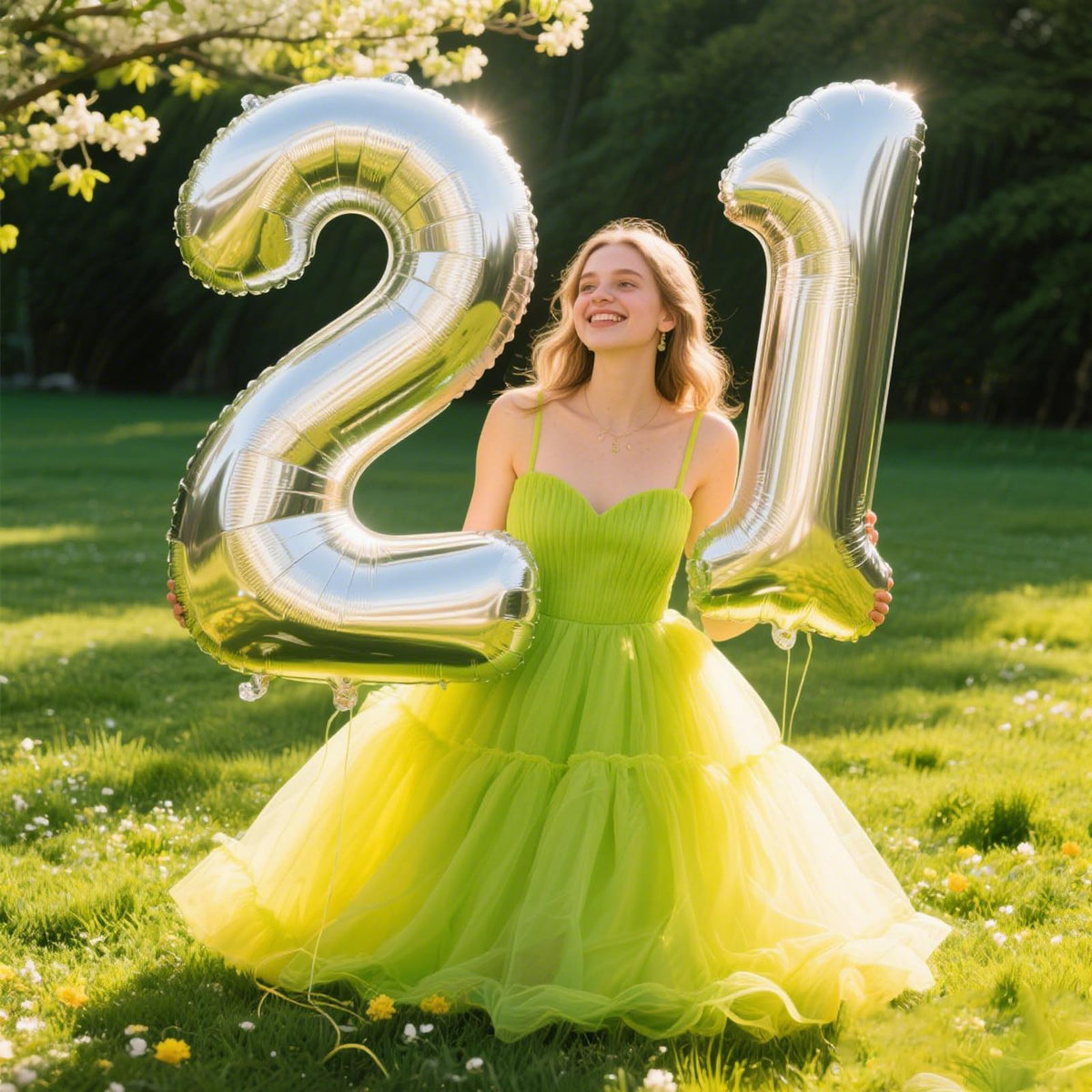 Kelfuoya 40 Inch Silver Number 21 Balloon — Jumbo Mylar Foil for Birthday and Anniversary
