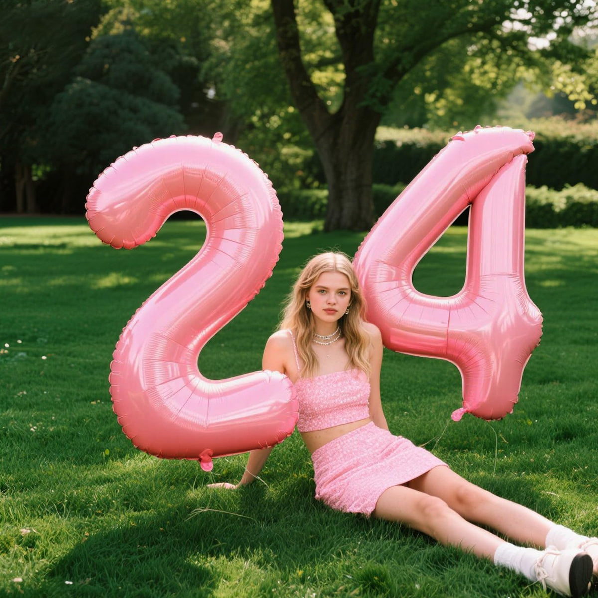 Kelfuoya 40-Inch Pearlescent Pink Number 24 Balloon – 24th Birthday Party Decorations