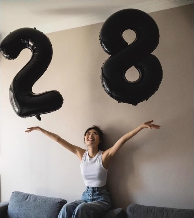 Kelfuoya 40-Inch Black Number 28 Balloon – Jumbo Digital Mylar Balloon for Birthdays & Anniversaries